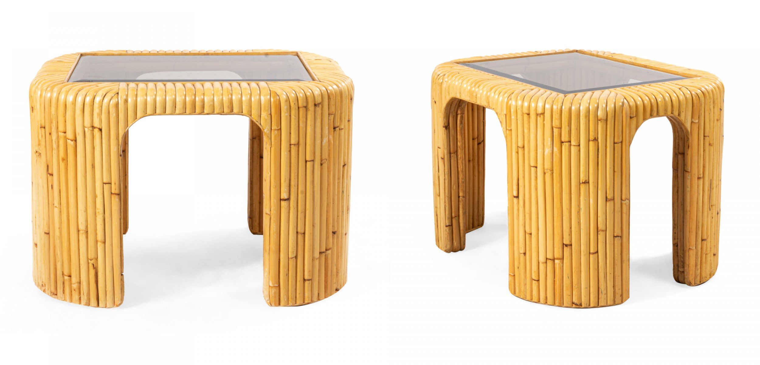Contemporary Rattan Smoked Glass End Tables