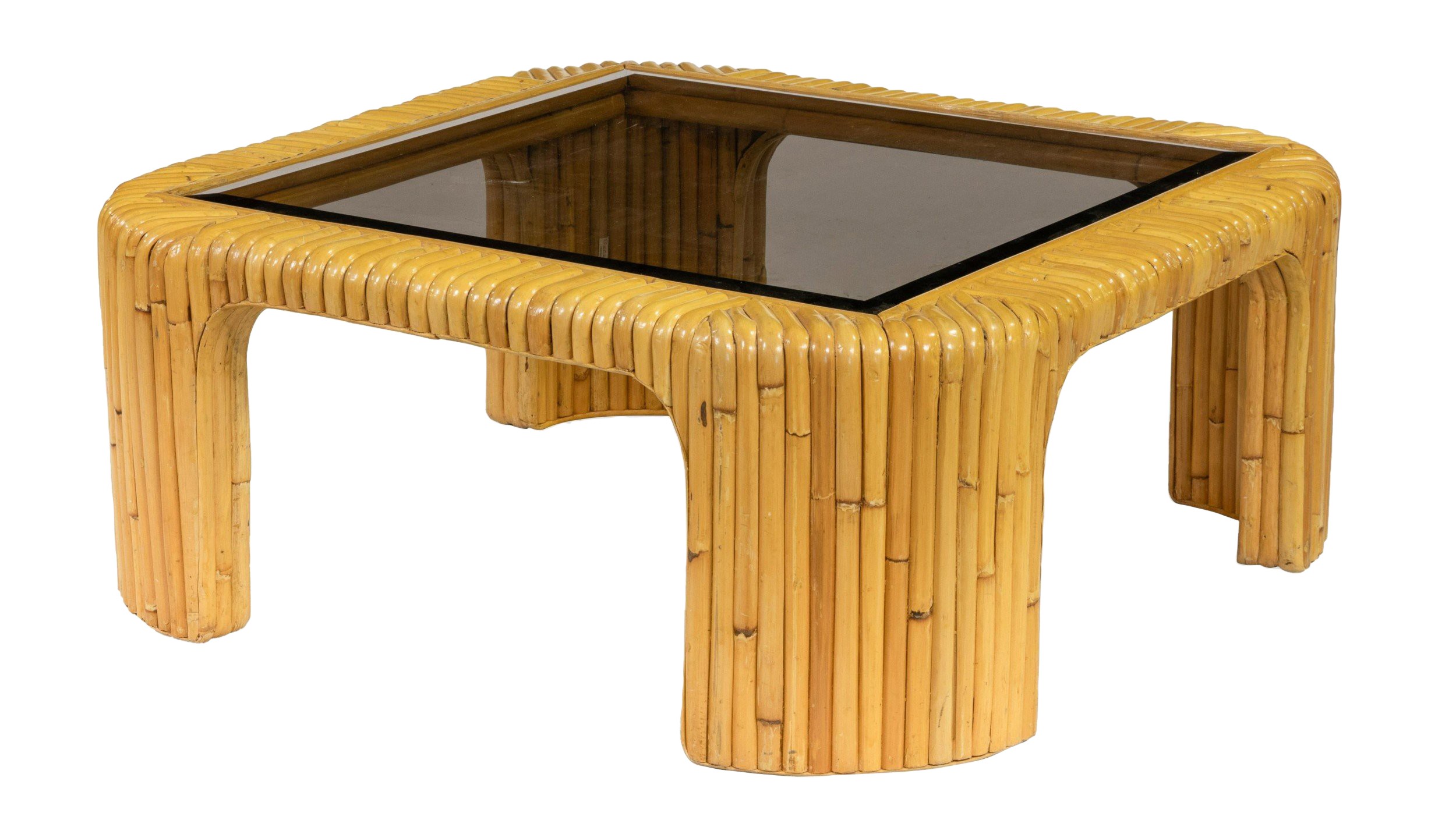 Contemporary Rattan Smoked Glass Coffee Table