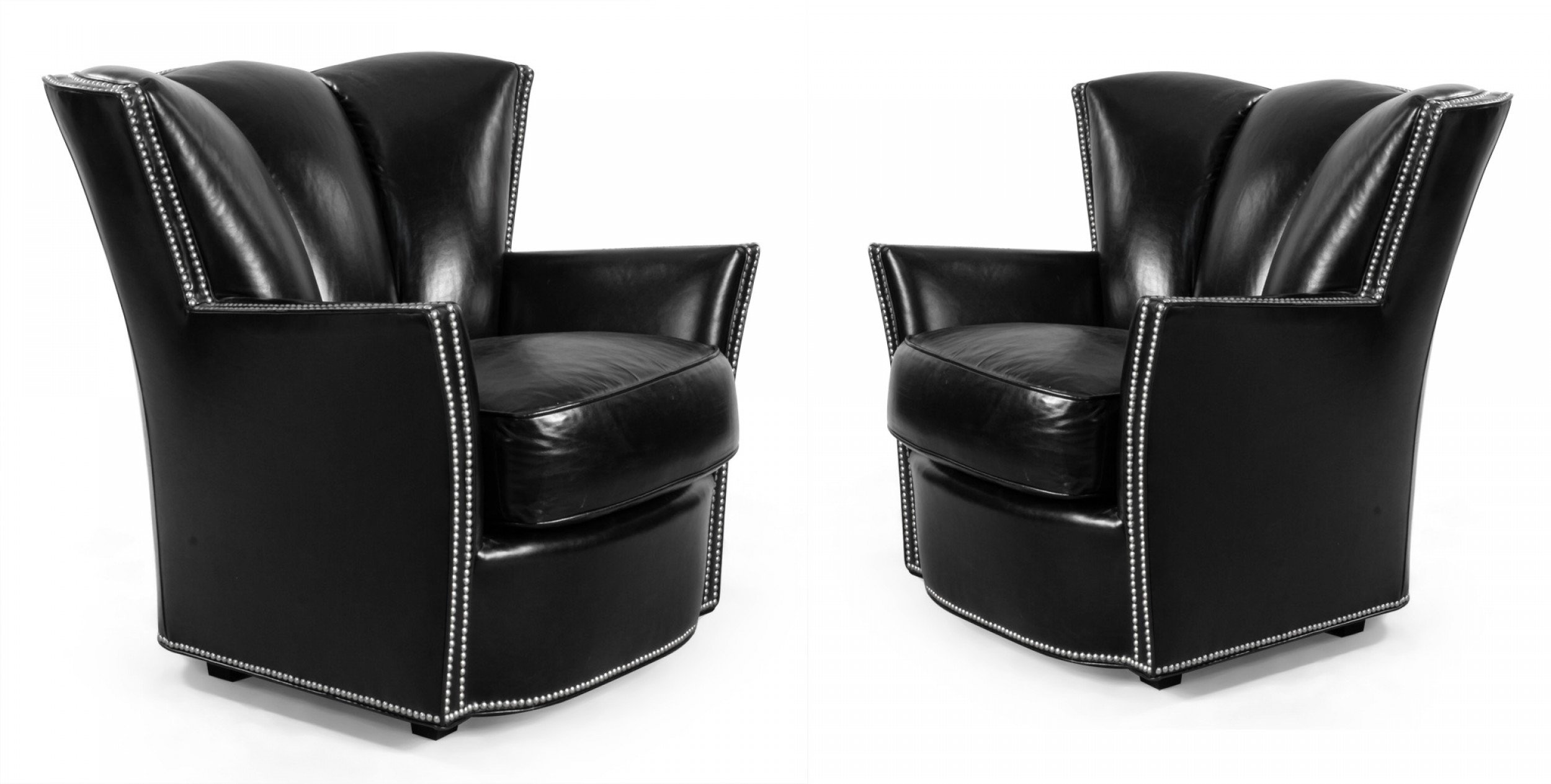 Swaim Black Leather Studded Club Chairs