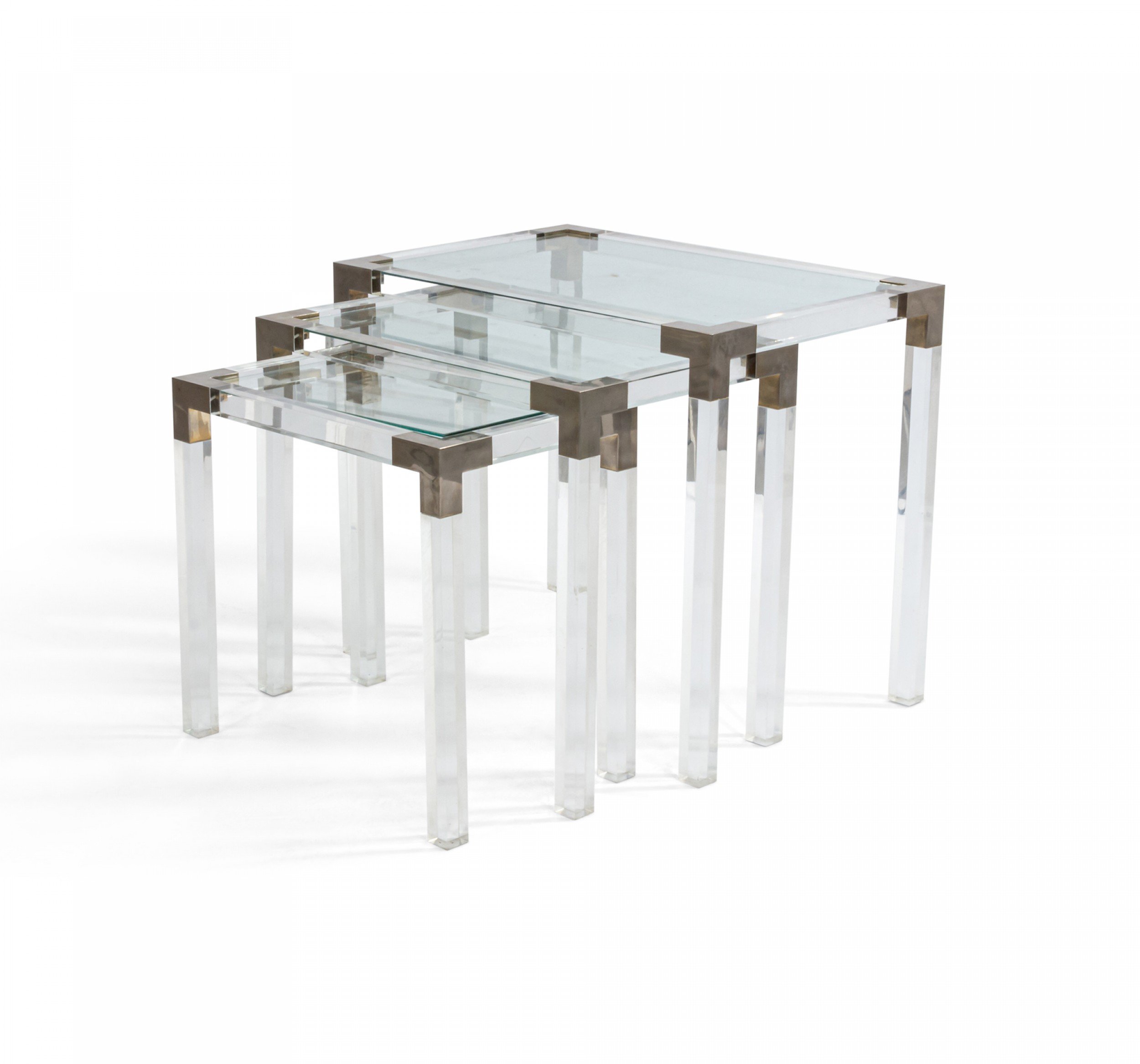French Mid Century Jansen Style Lucite & Metal Nesting Tables