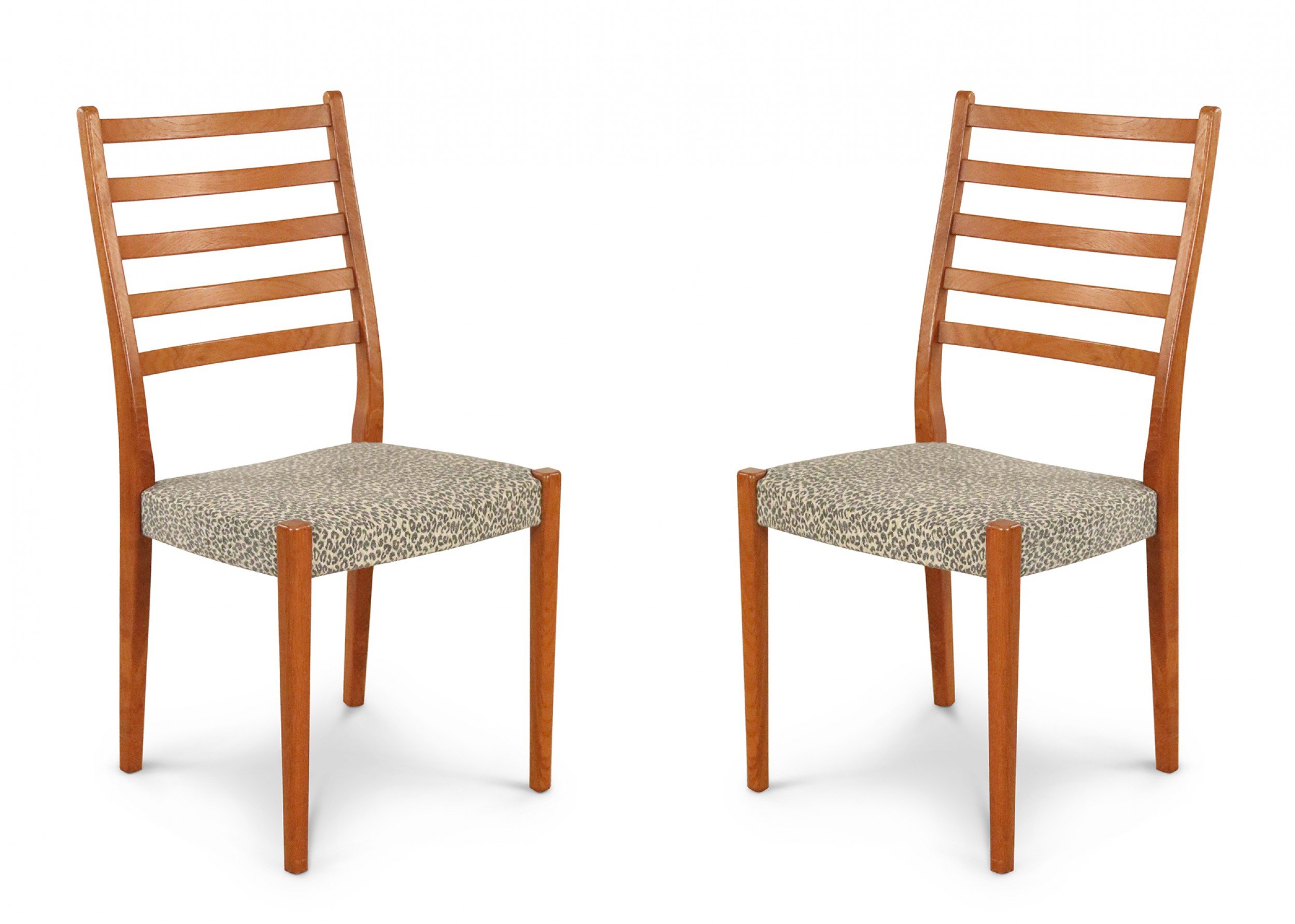 Svegards Markaryds Swedish Modern Teak Leopard Print Upholstered Dining Chairs