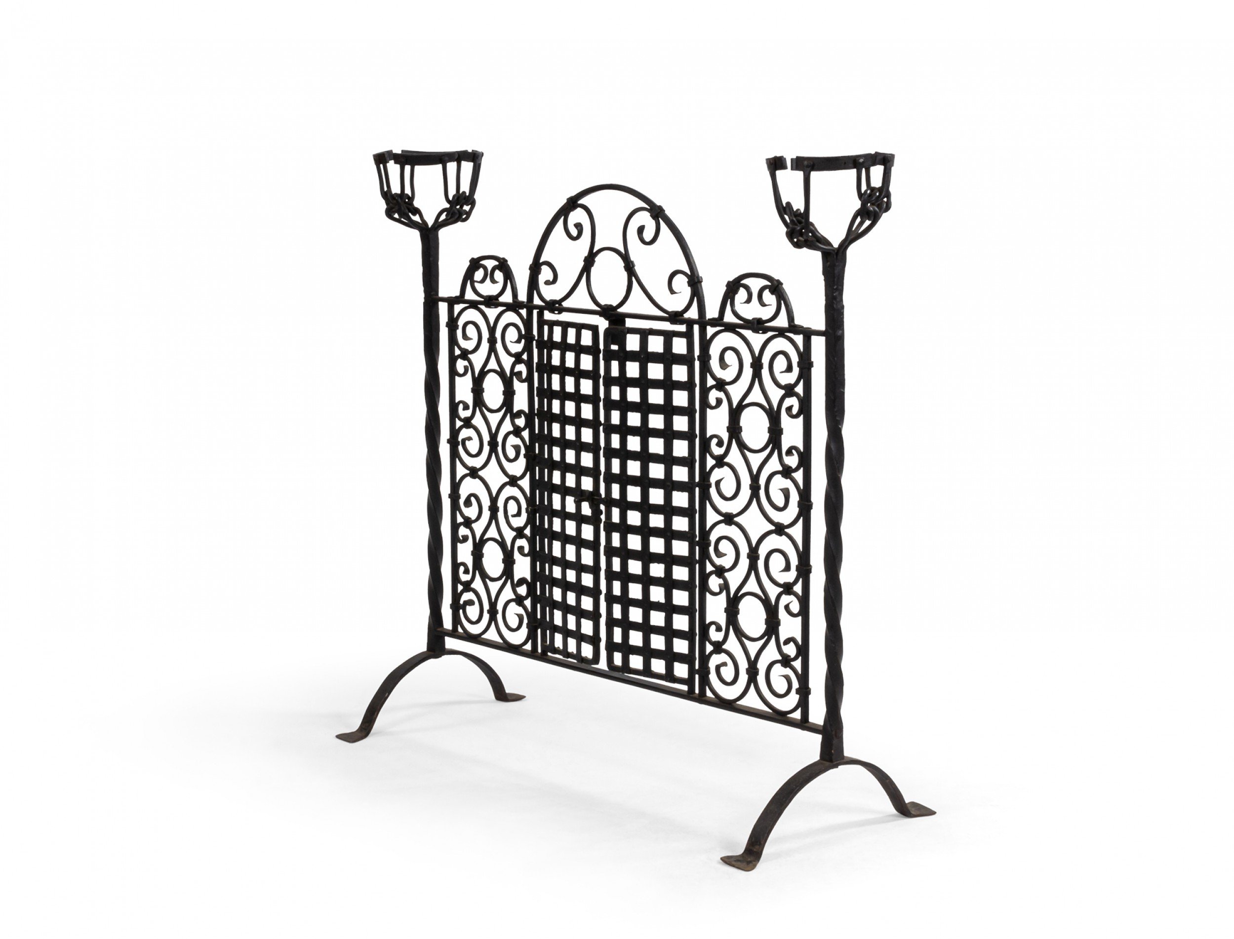 American renaissance style wrought iron fire screen
