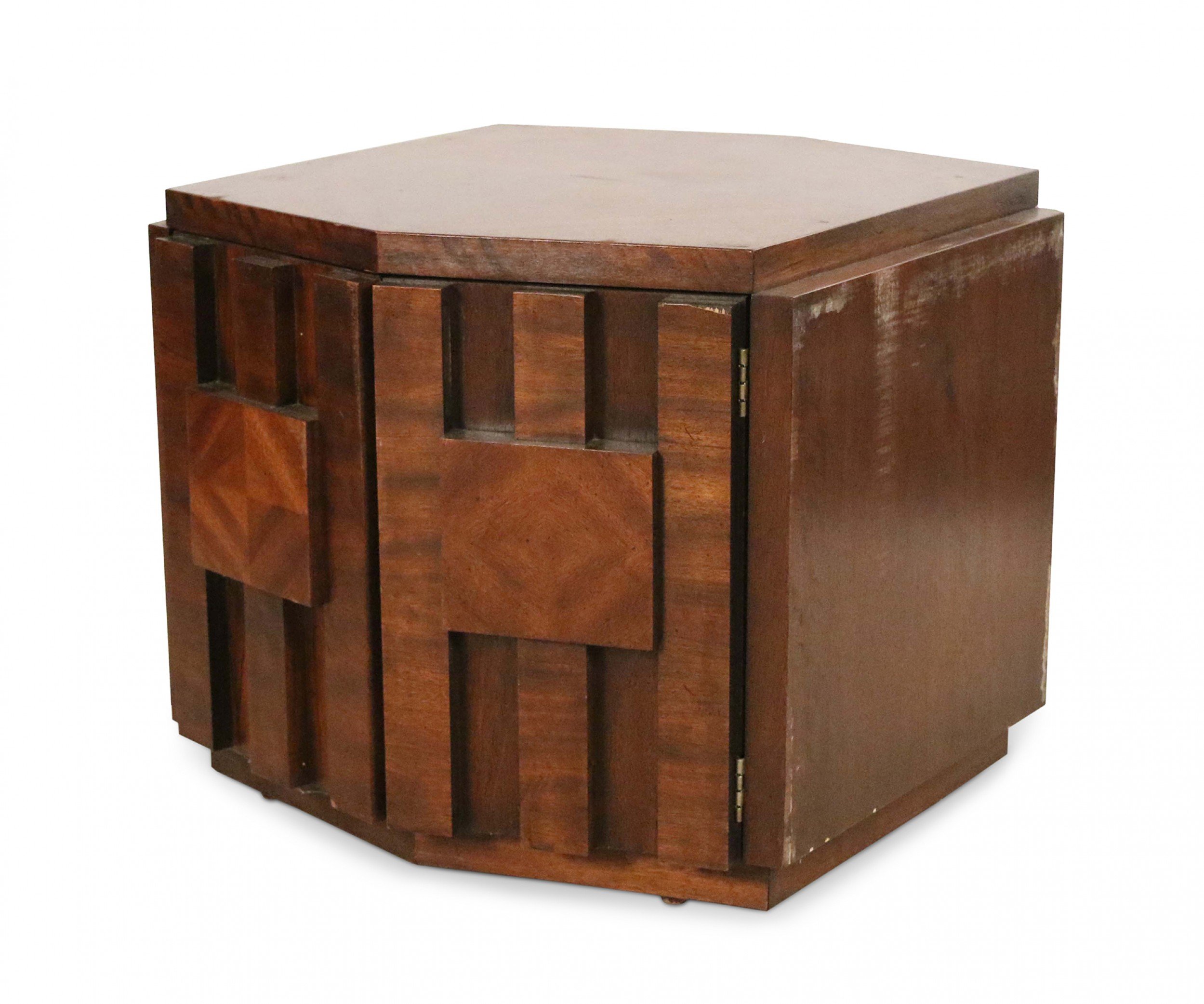 Mid century lane walnut hexagonal side table cabinet