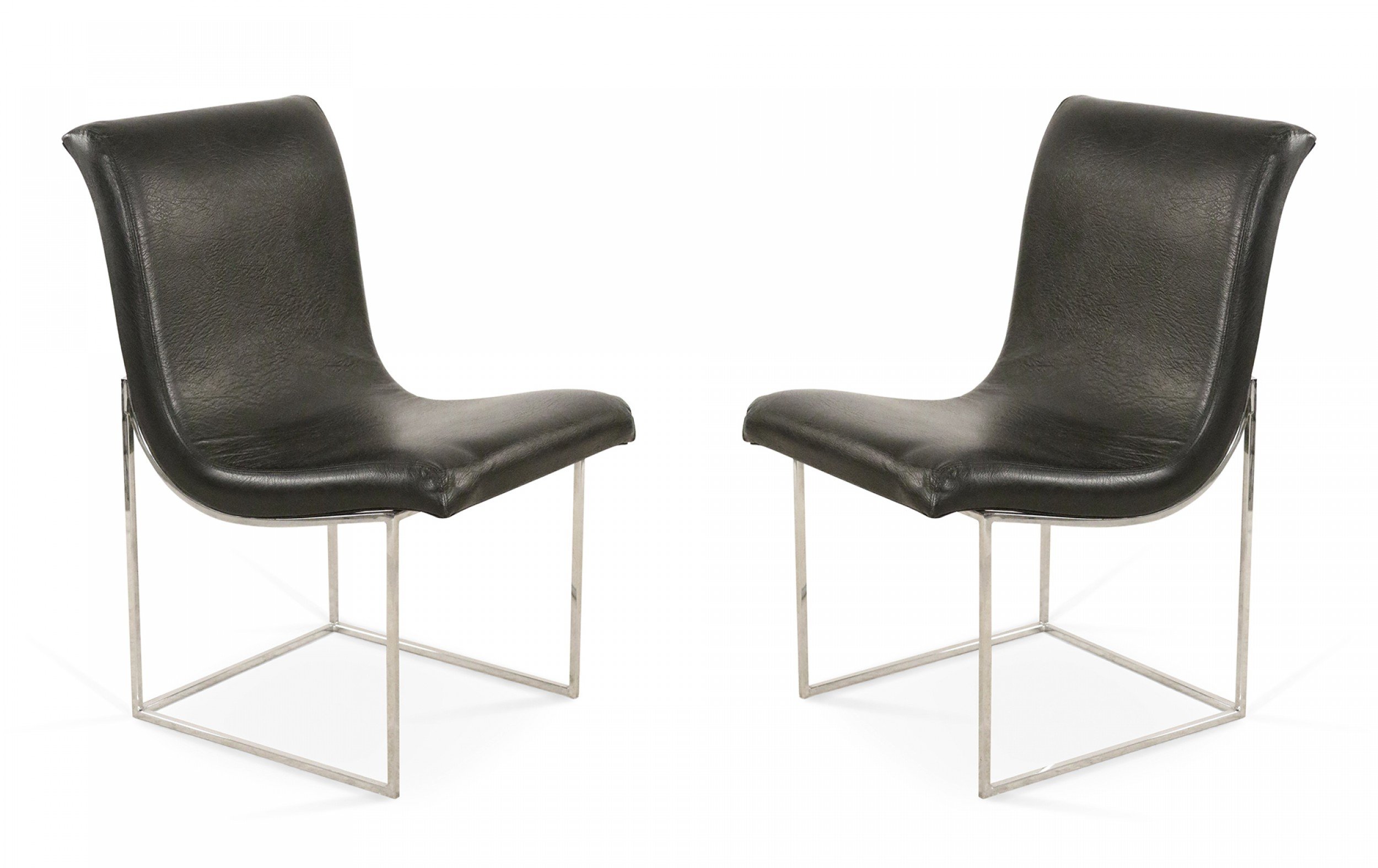 4 mid century milo baughman chrome and black vinyl dining chairs