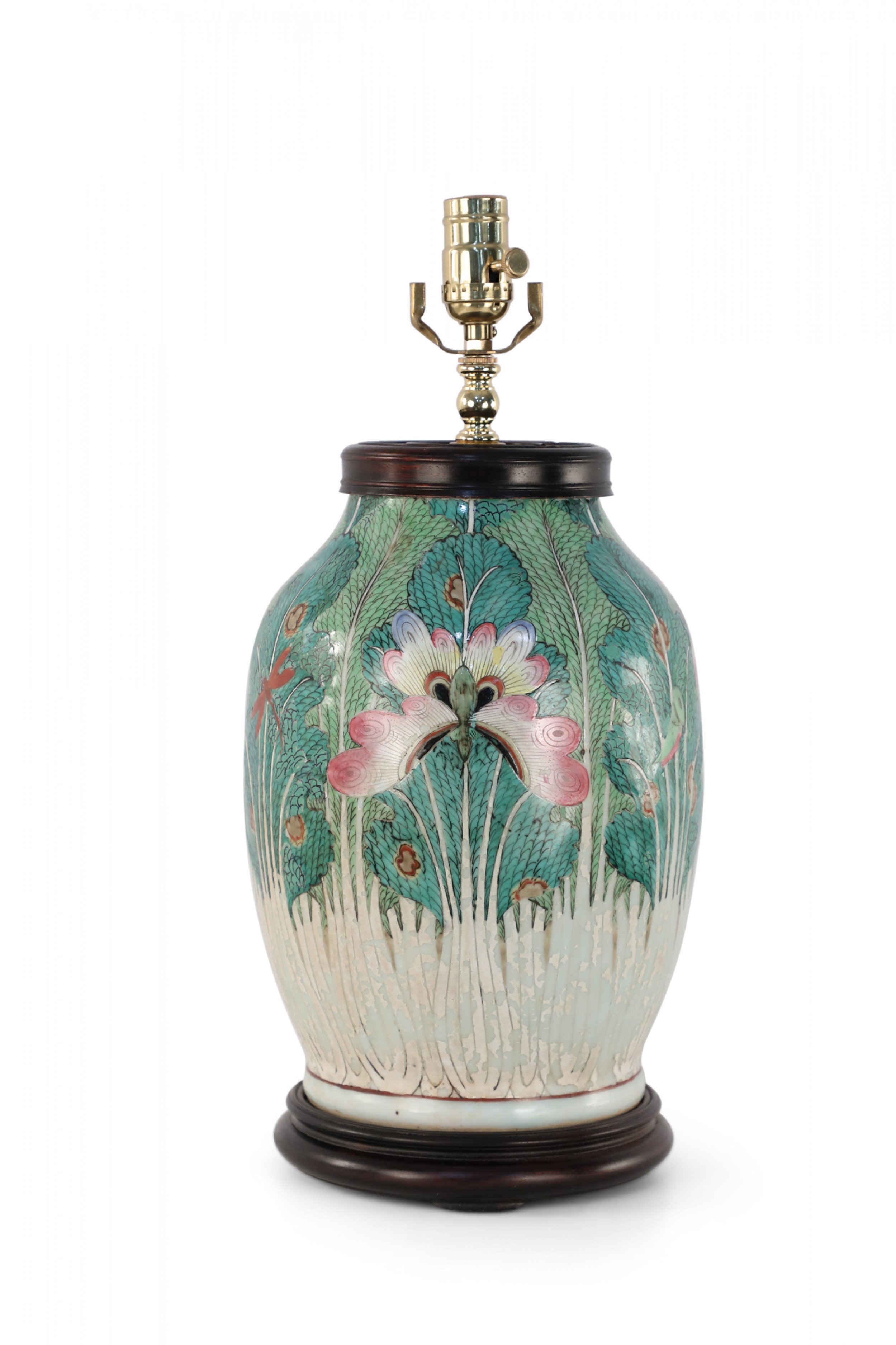 Antique Chinese Green Botanical Table Lamp