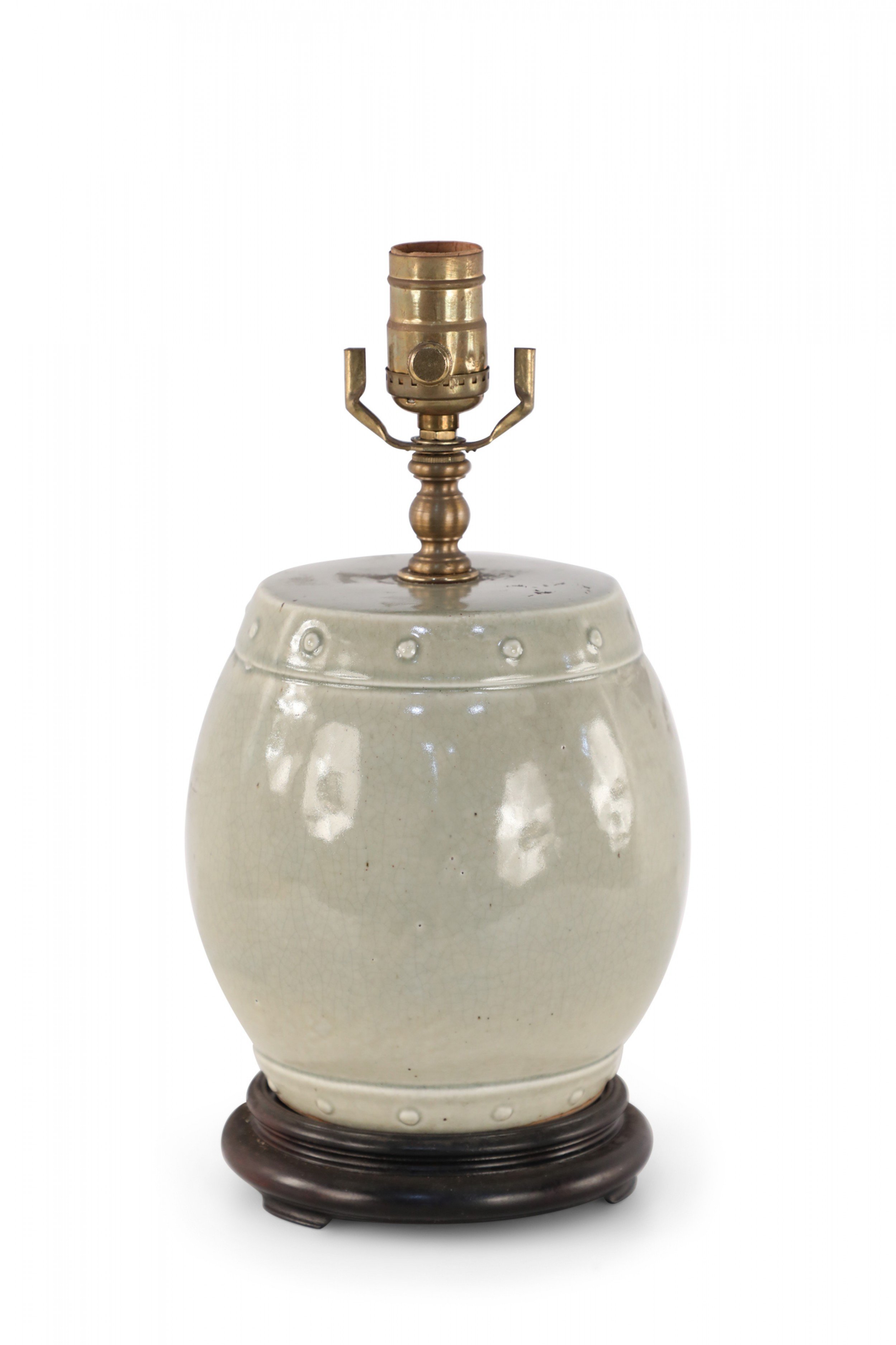 Chinese Gray Barrel Ceramic Table Lamp