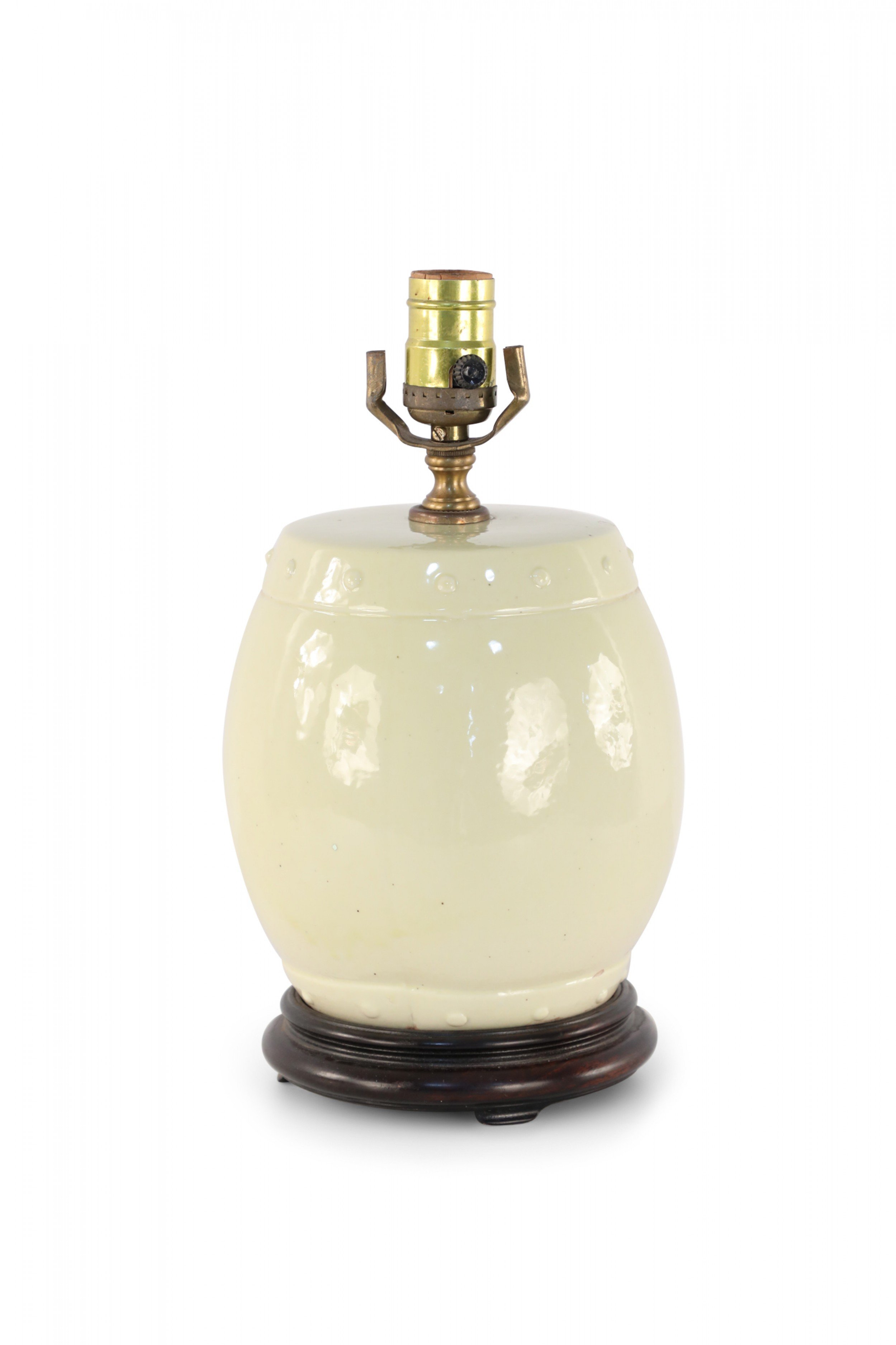 Chinese Yellow Barrel Ceramic Table Lamp