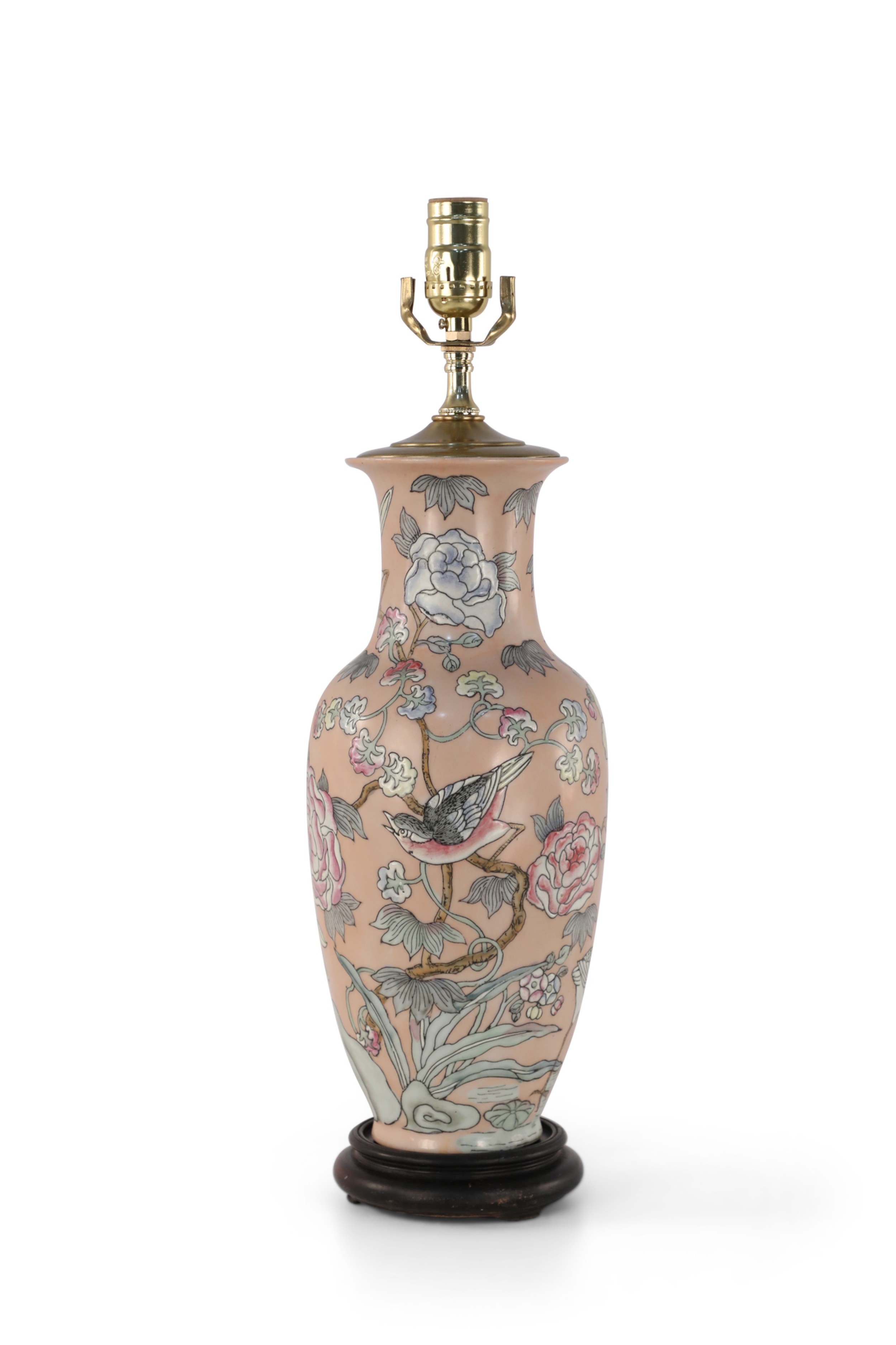 Chinese Pink Floral and Duck Design Table Lamp
