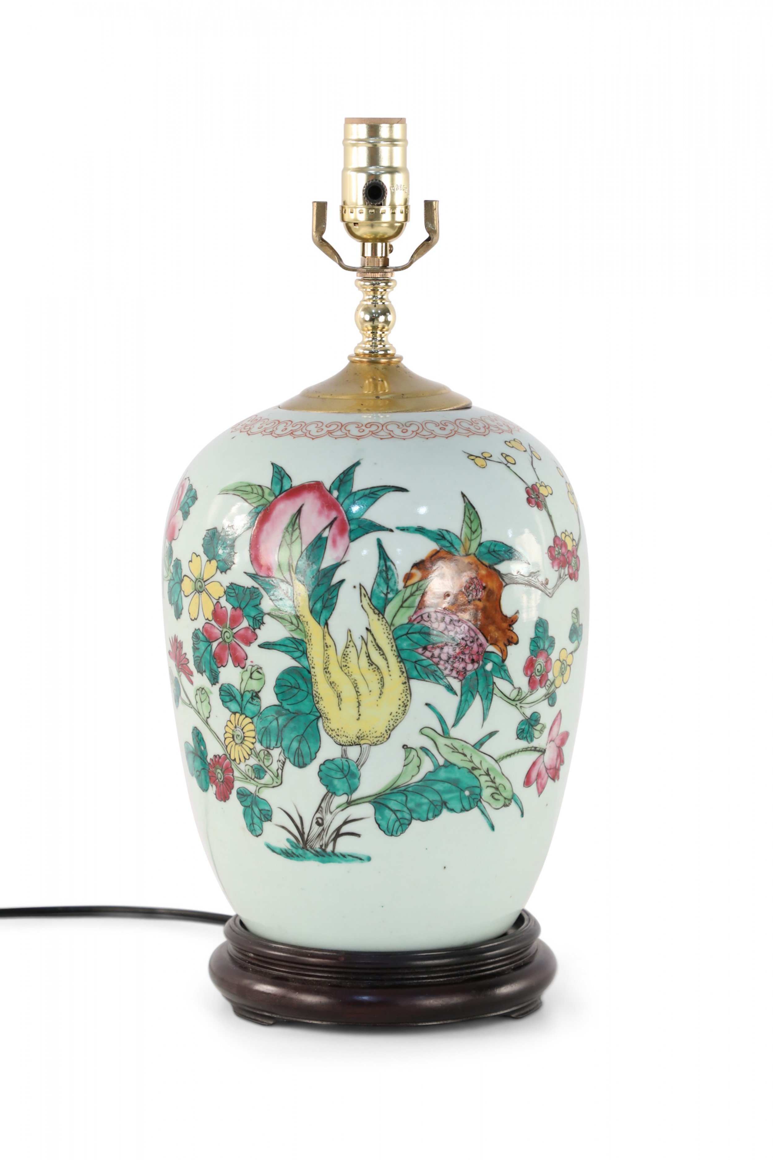 Chinese White and Floral Ceramic Table Lamp