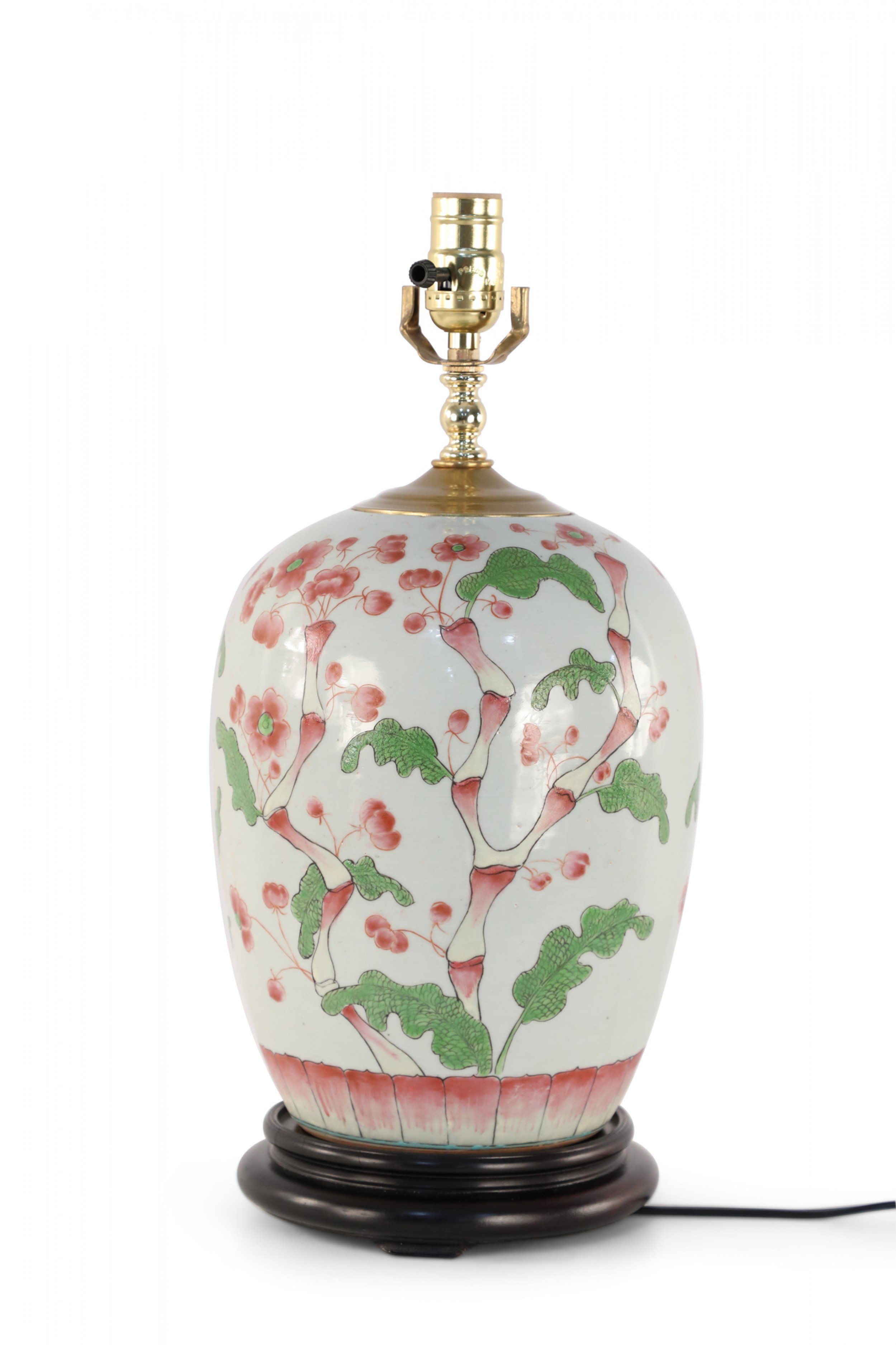 Chinese Off White and Pink Cherry Blossom Tree Motif Table Lamp