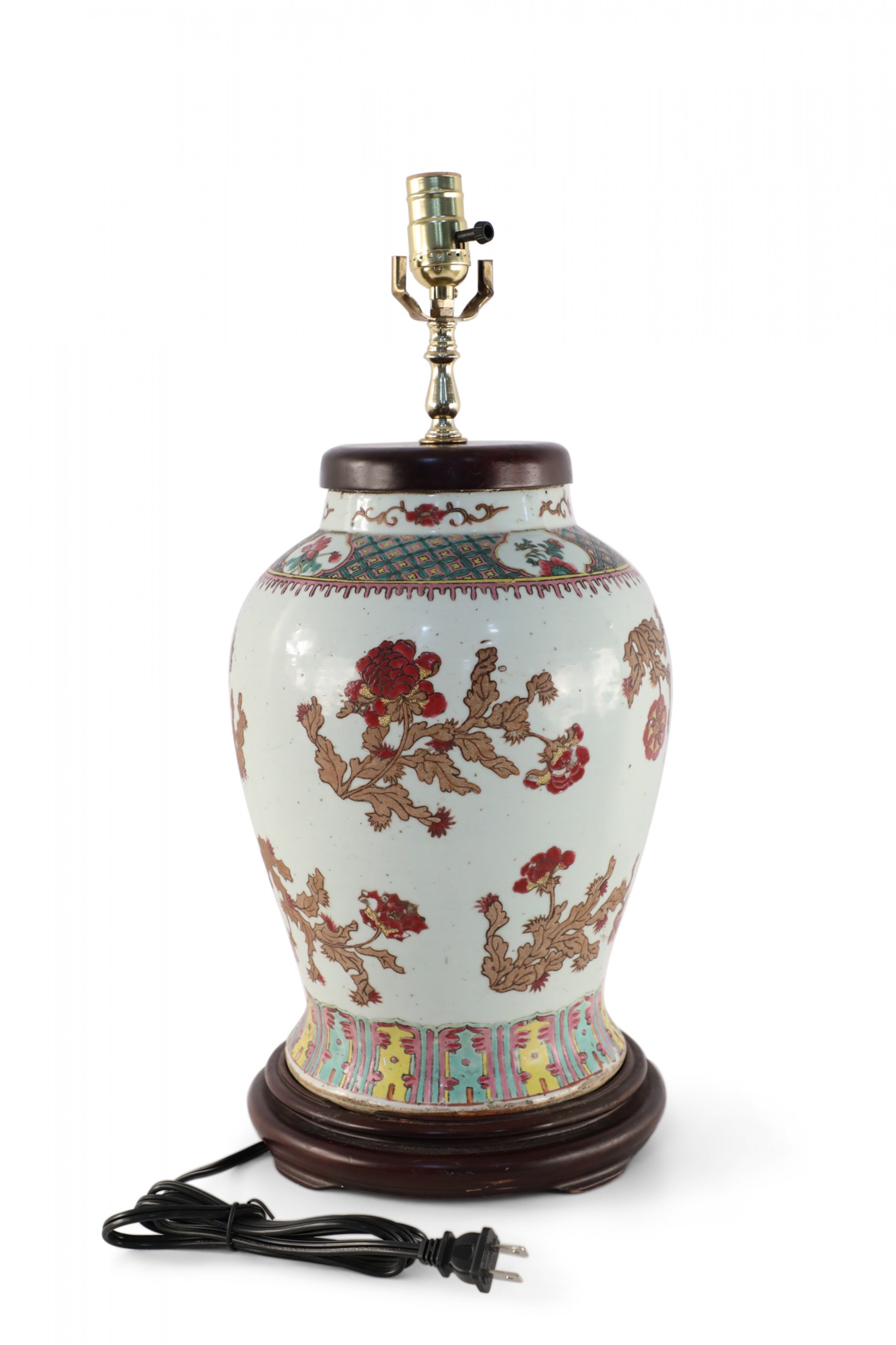 Chinese Off White Foliage Motif Table Lamp