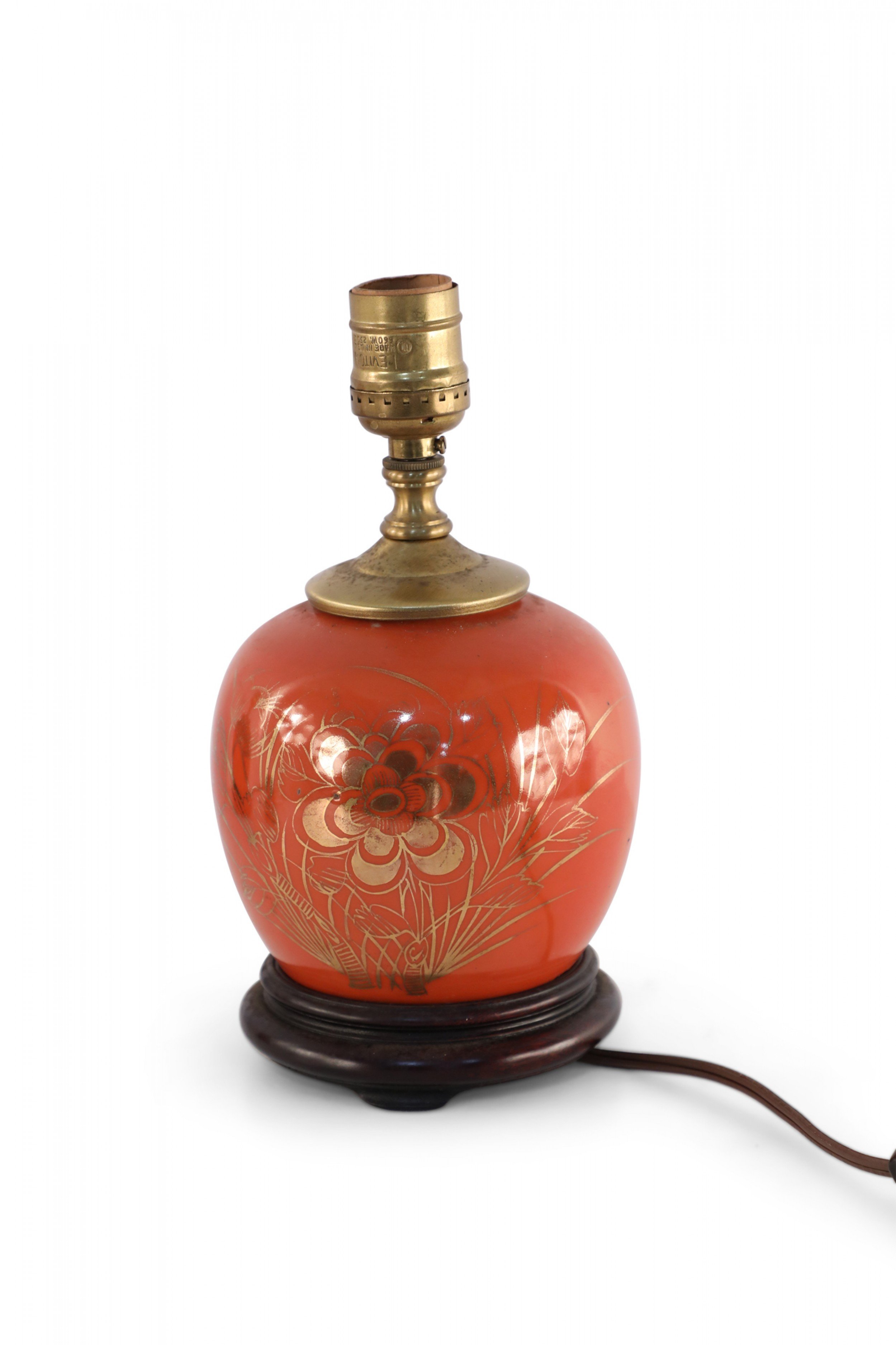 Antique Chinese Orange and Gold Bouquet Design Ceramic Table Lamp