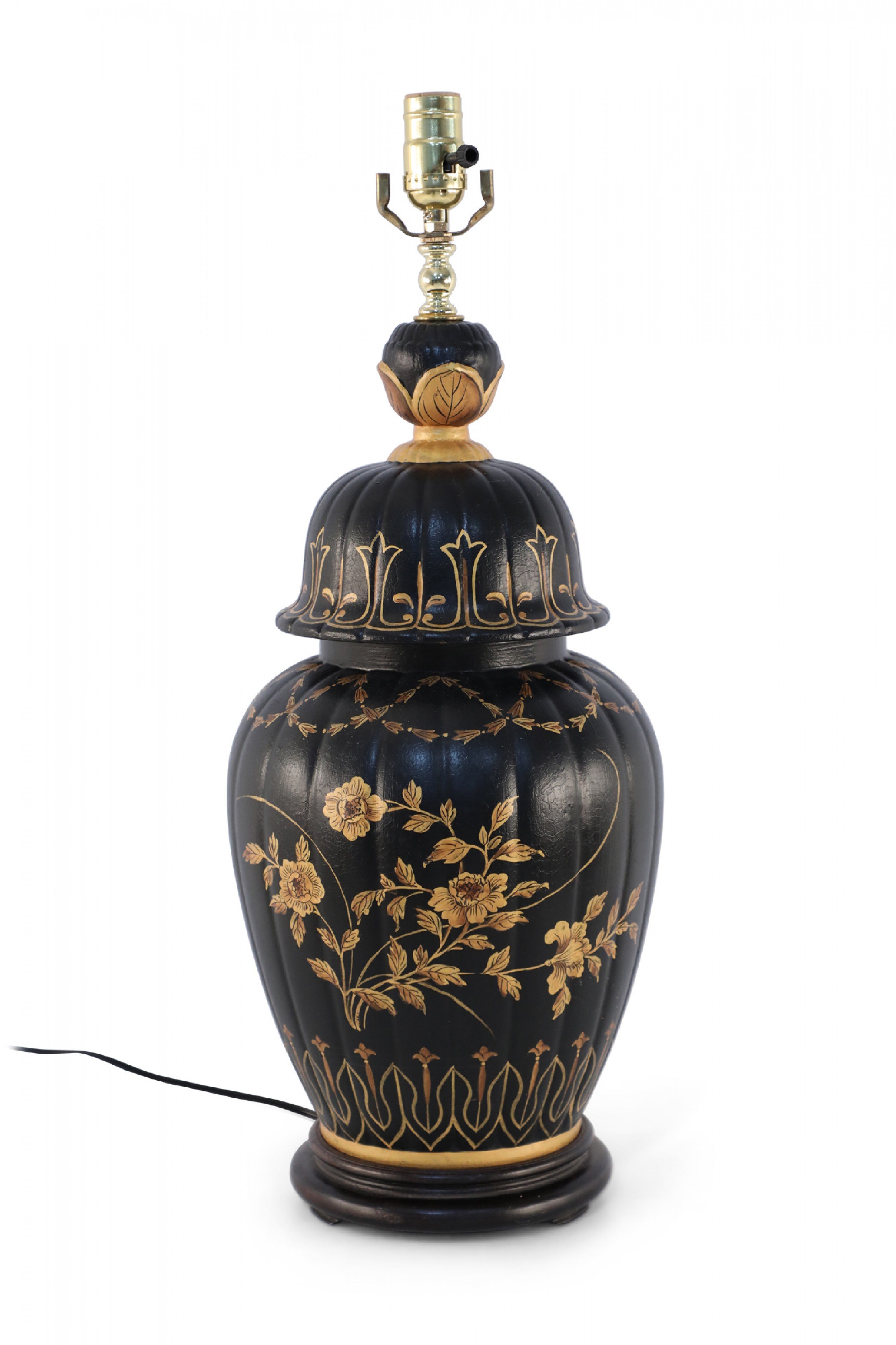 Chinese Black and Gold Pattern Lidded Urn Table Lamp
