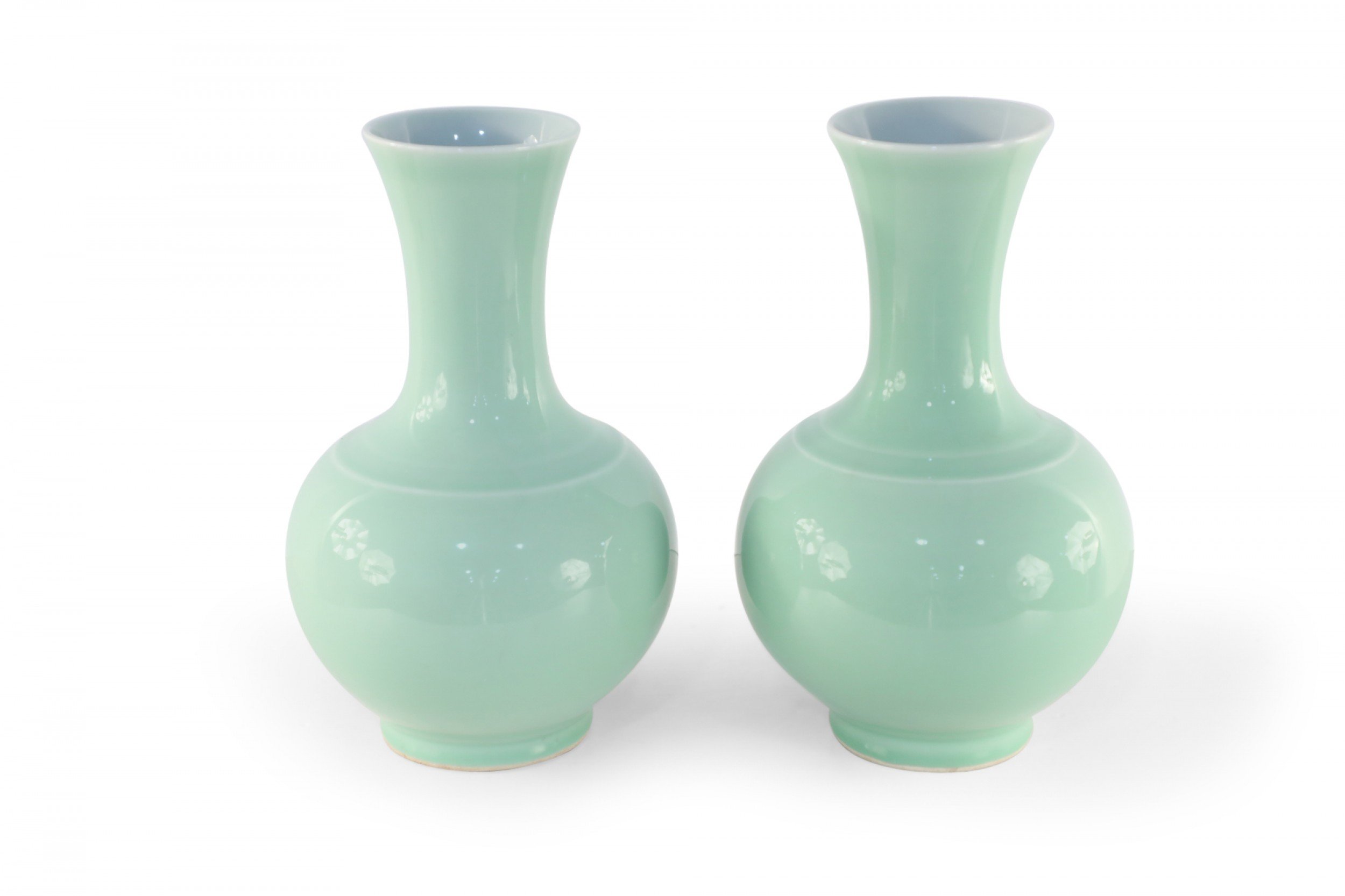 Pair of Chinese Qing Dynasty Style Mint Green Glazed Globular Porcelain Vases