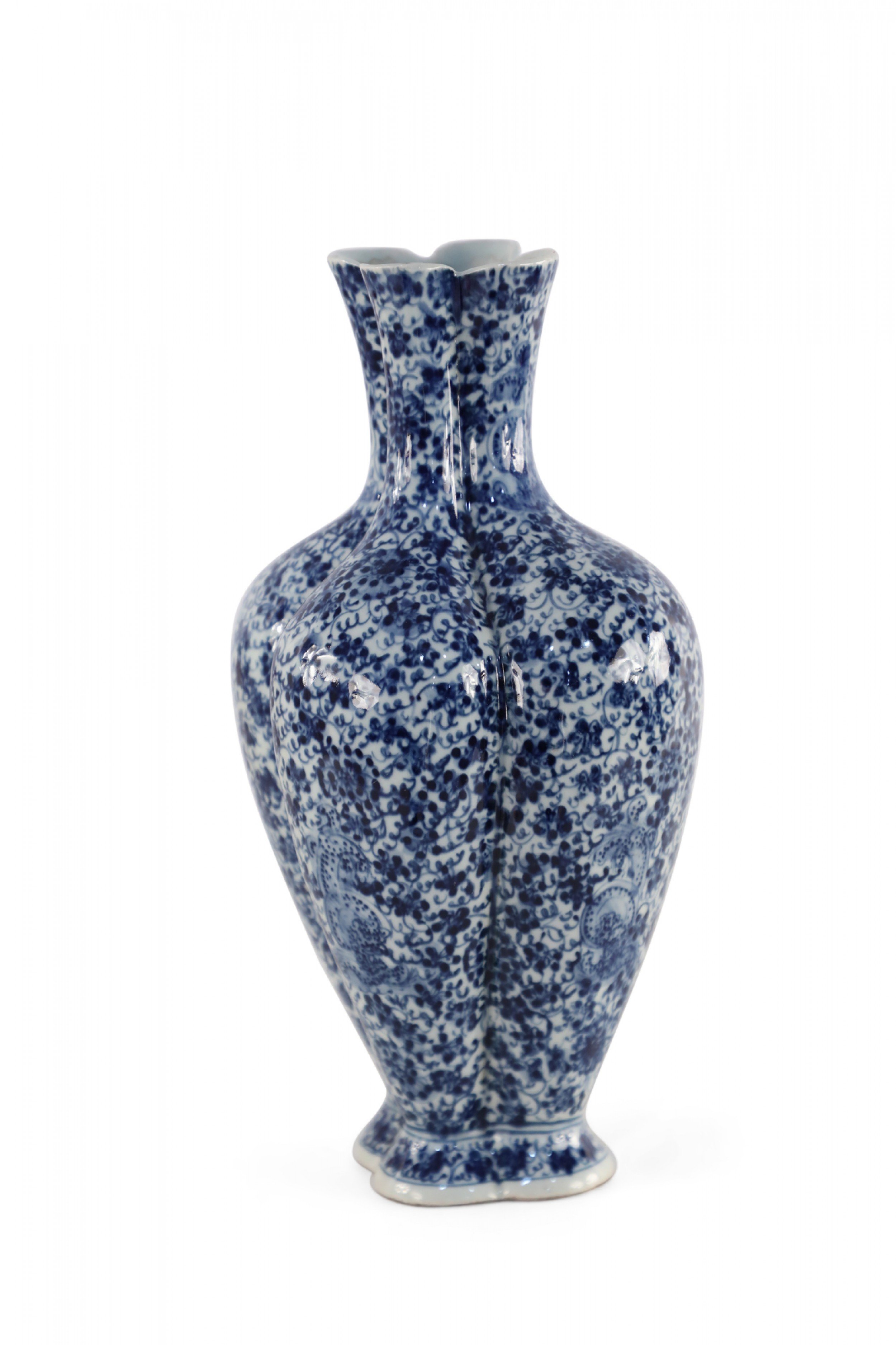 Chinese Qing Dynasty Style Lobed Blue Floral Vase