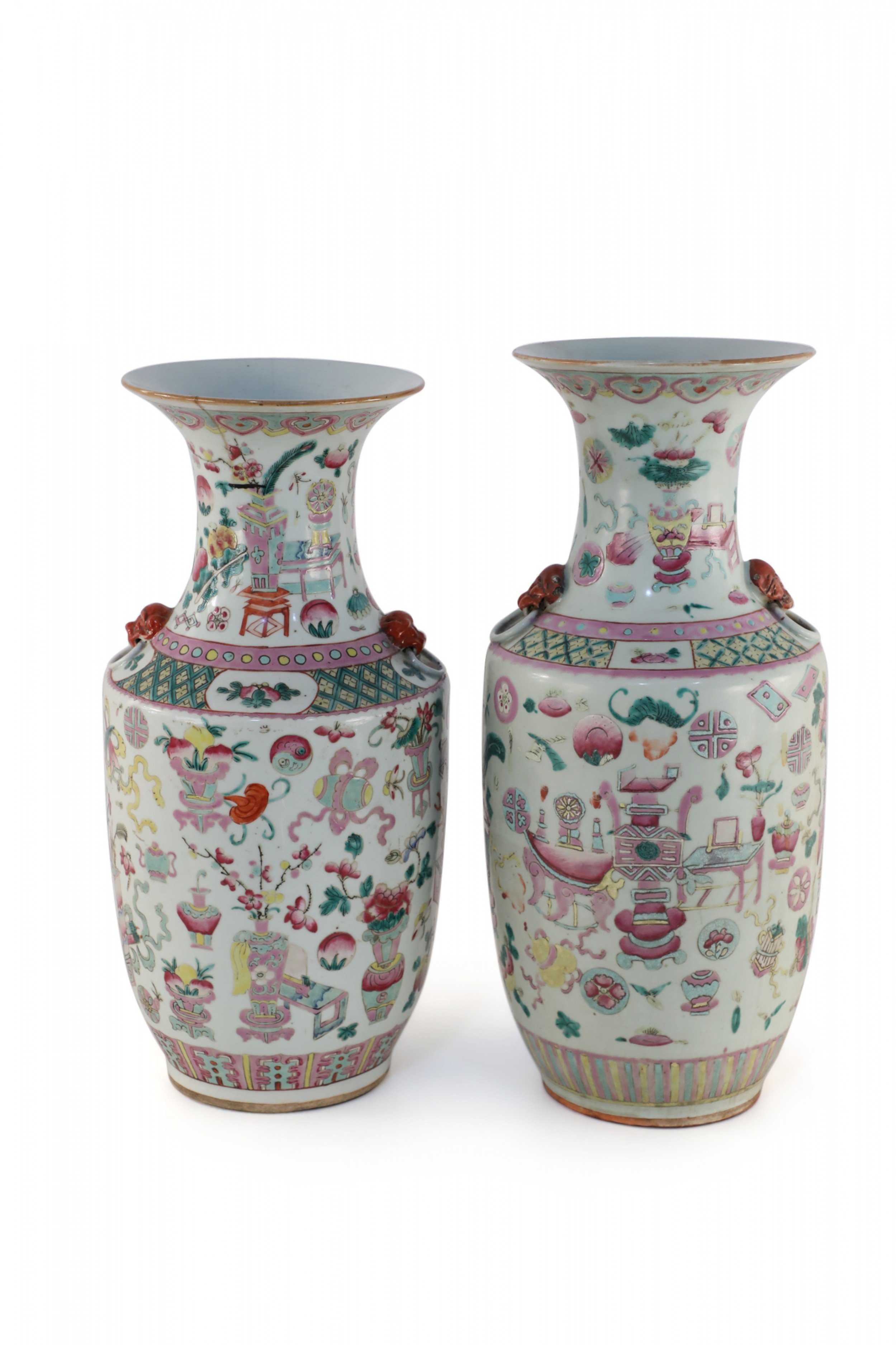 Pair of Chinese Bogu Pattern Lobed Porcelain Vases