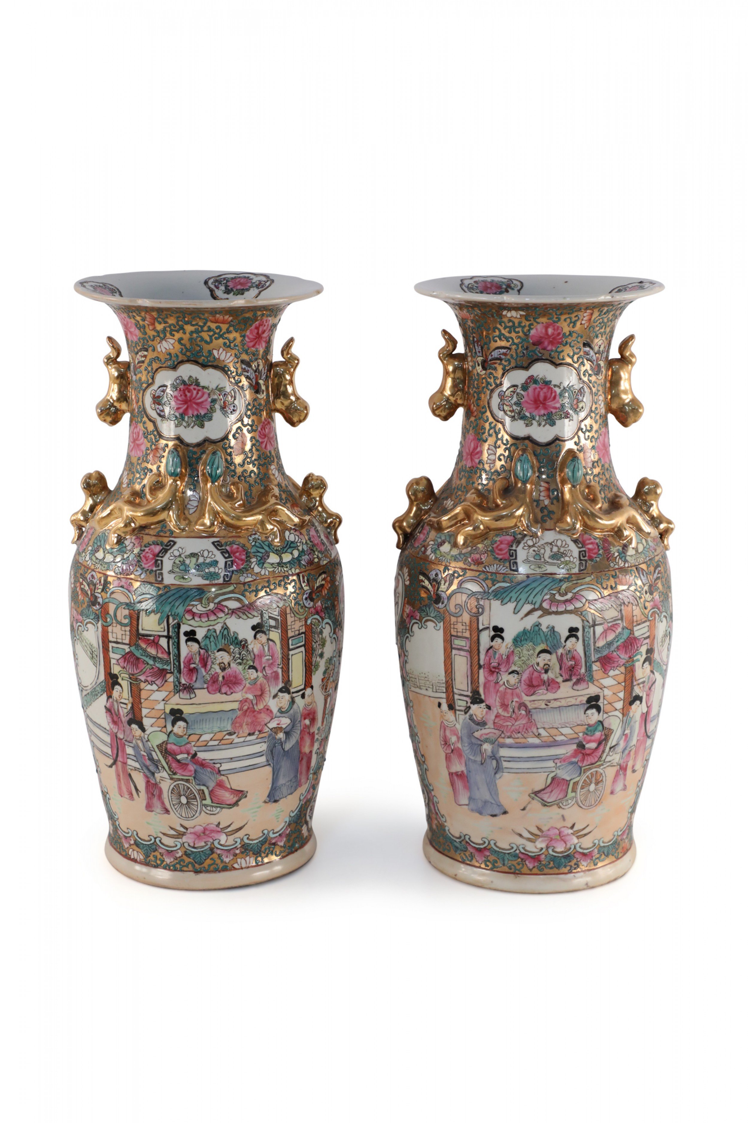 Pair of Chinese Guangcai Porcelain Sleeve Vases