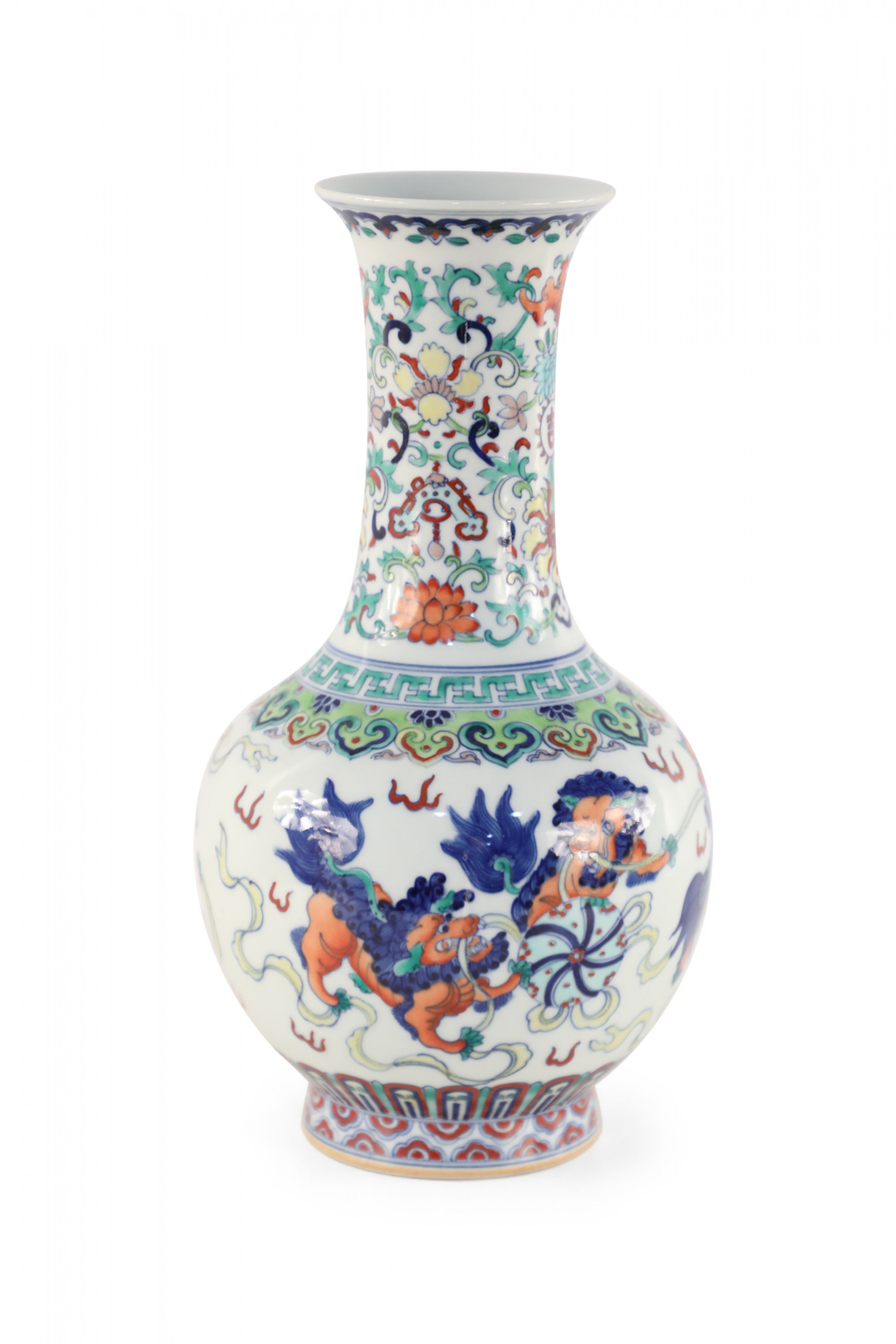 Chinese White Globular Kylin Motif Porcelain Vase