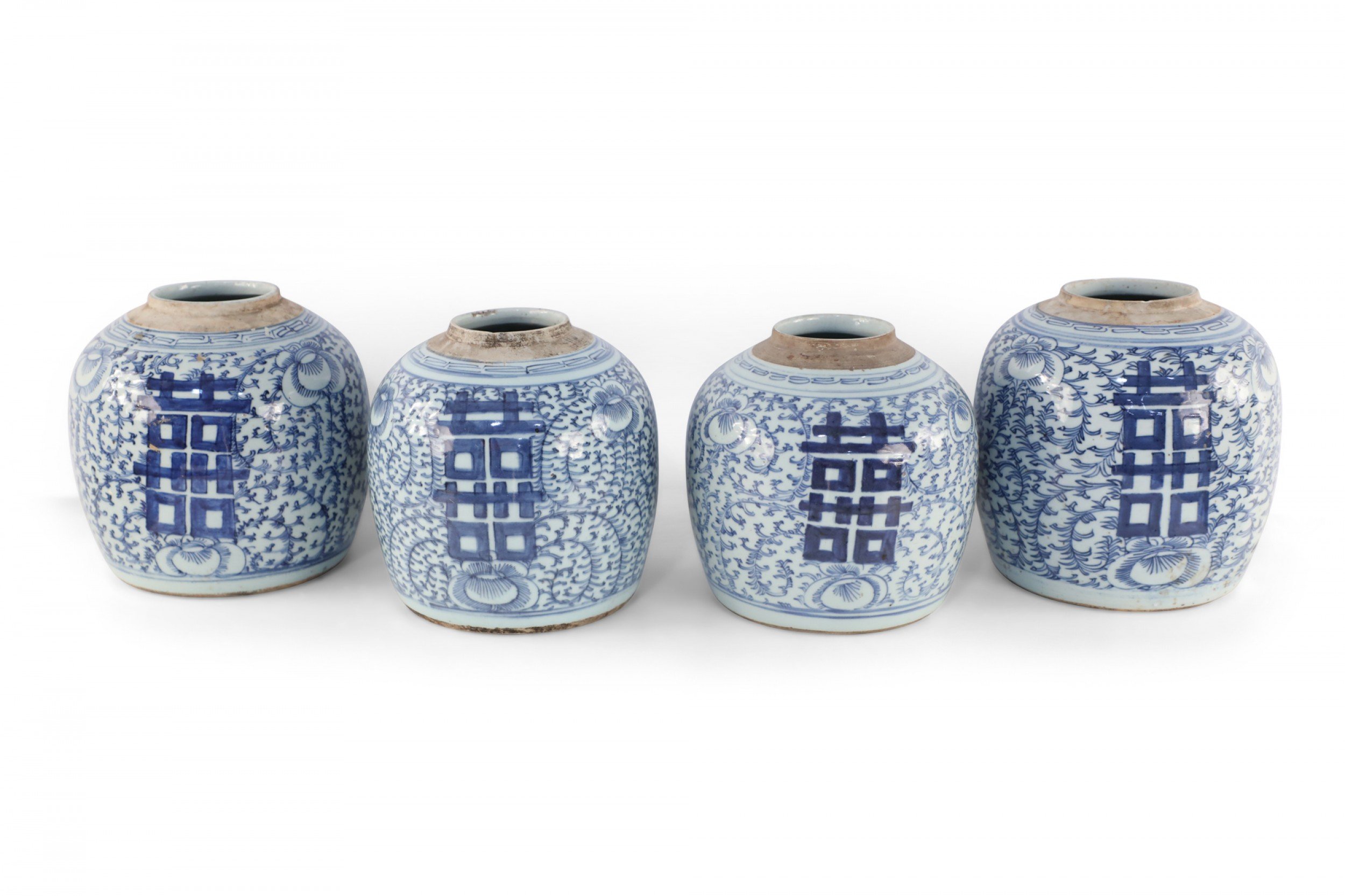 Chinese White and Blue Floral and Character Ginger Jar Vases