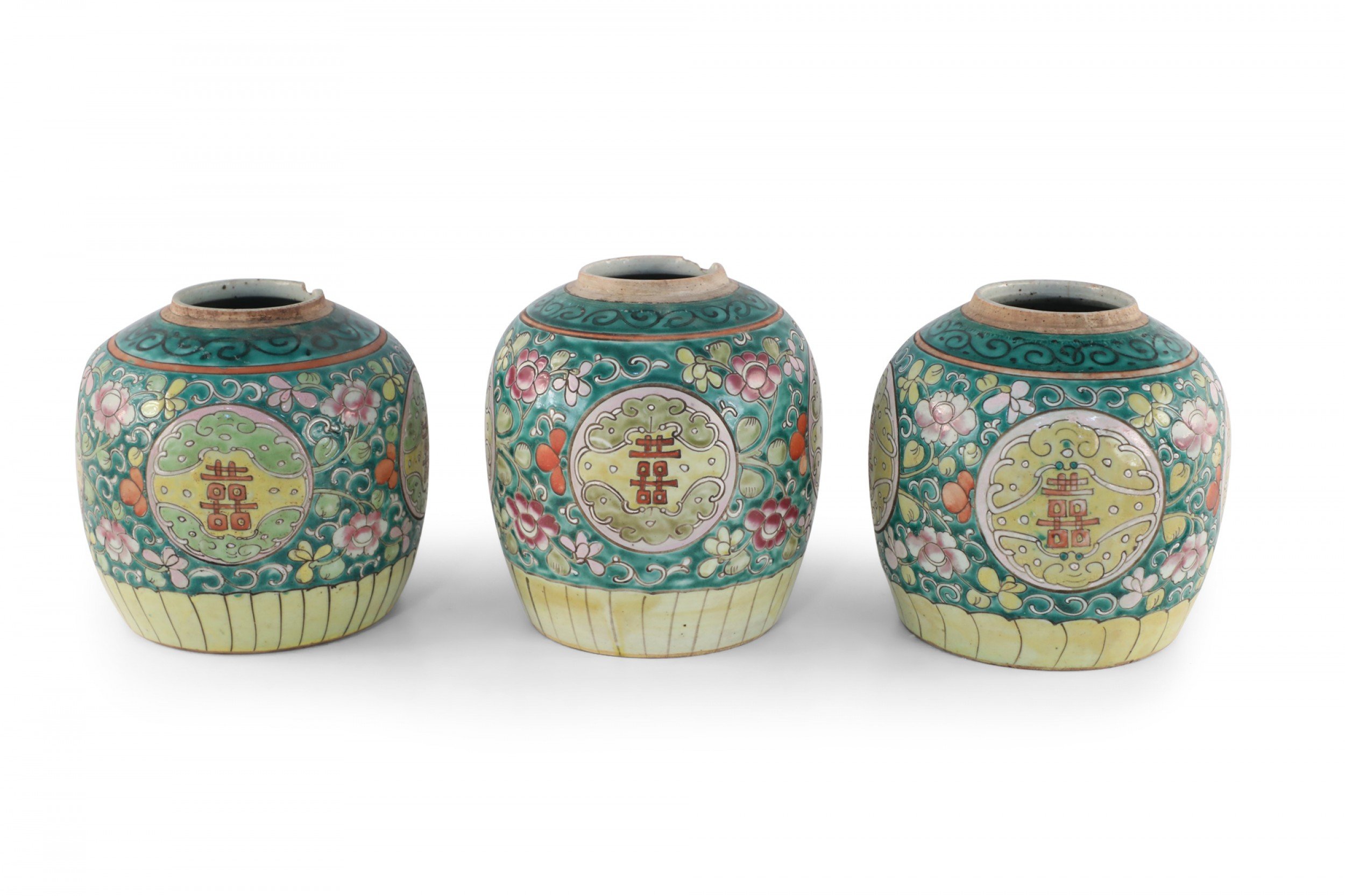 Chinese Green Floral Scrolling Design Ginger Jar Vases
