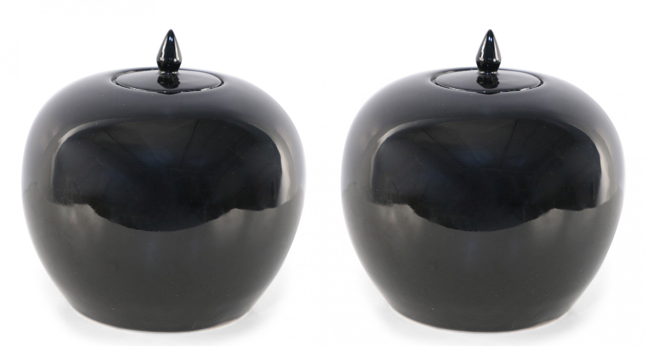 Chinese High Gloss Black Lidded Porcelain Vases
