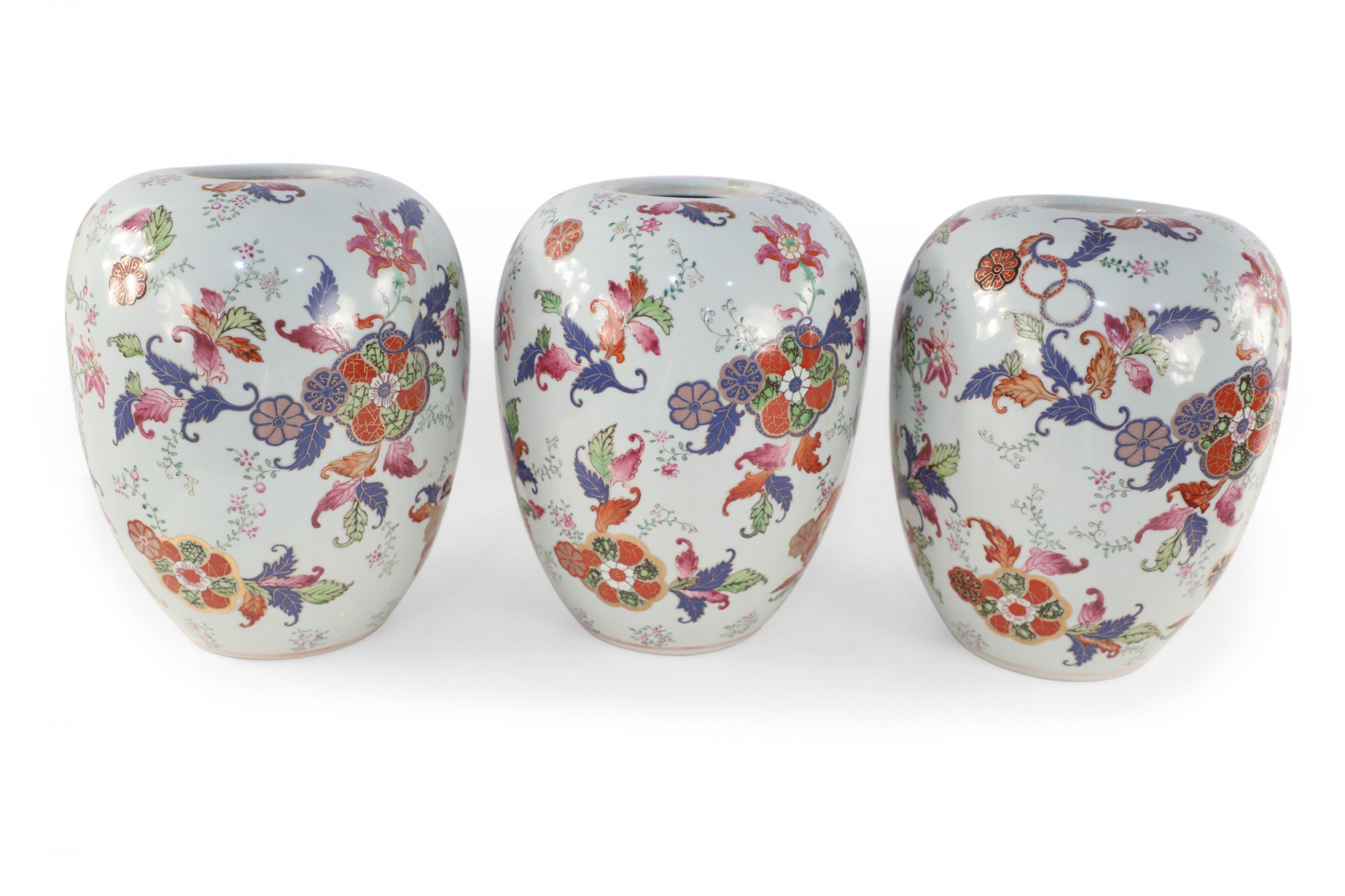 Chinese White and Floral Pattern Porcelain Jars