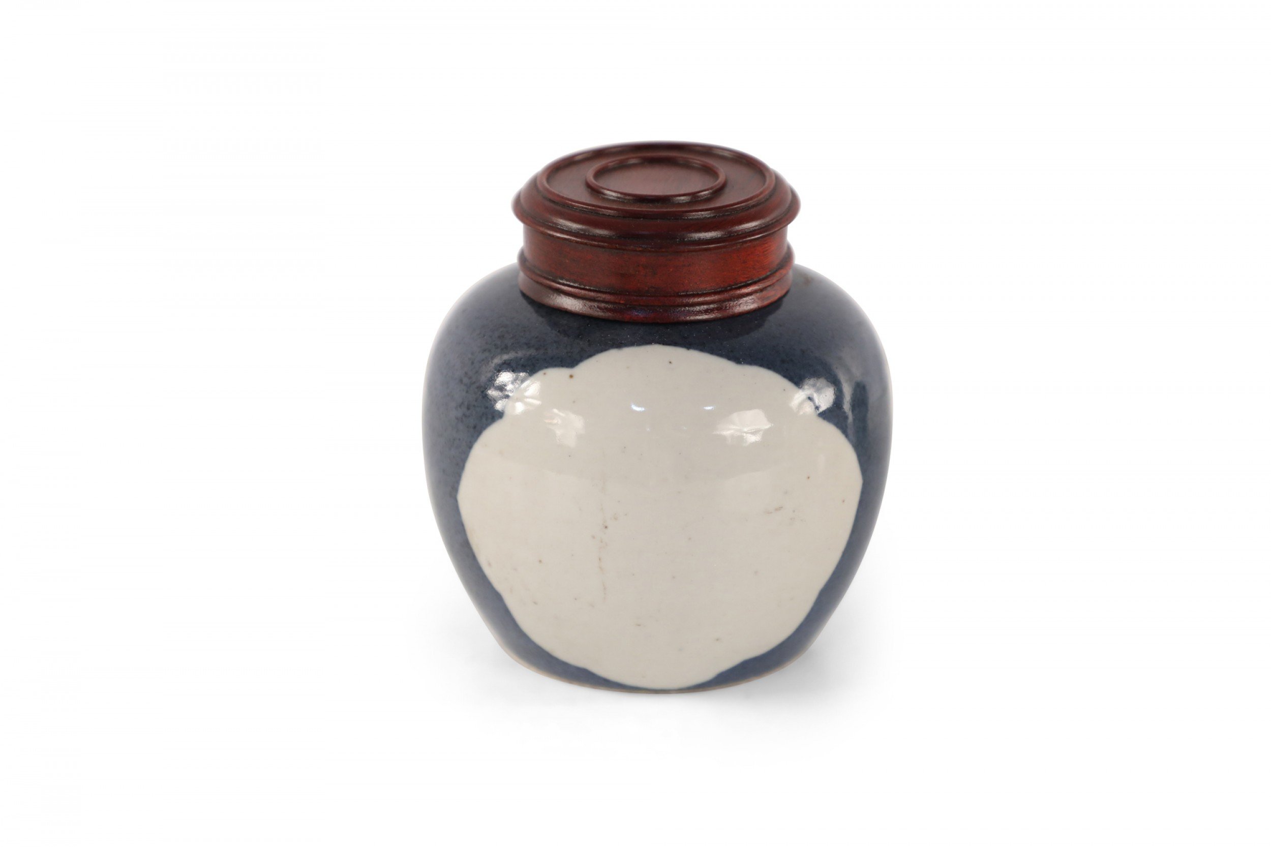 Chinese Dark Blue and White Lidded Ceramic Watermelon Jar