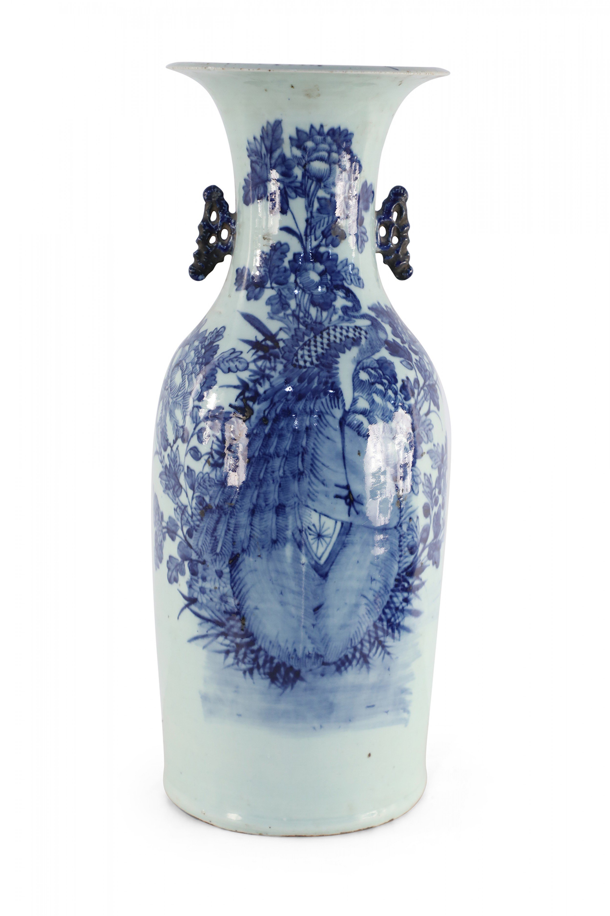 Chinese Blue and White Peacock Motif Porcelain Urn