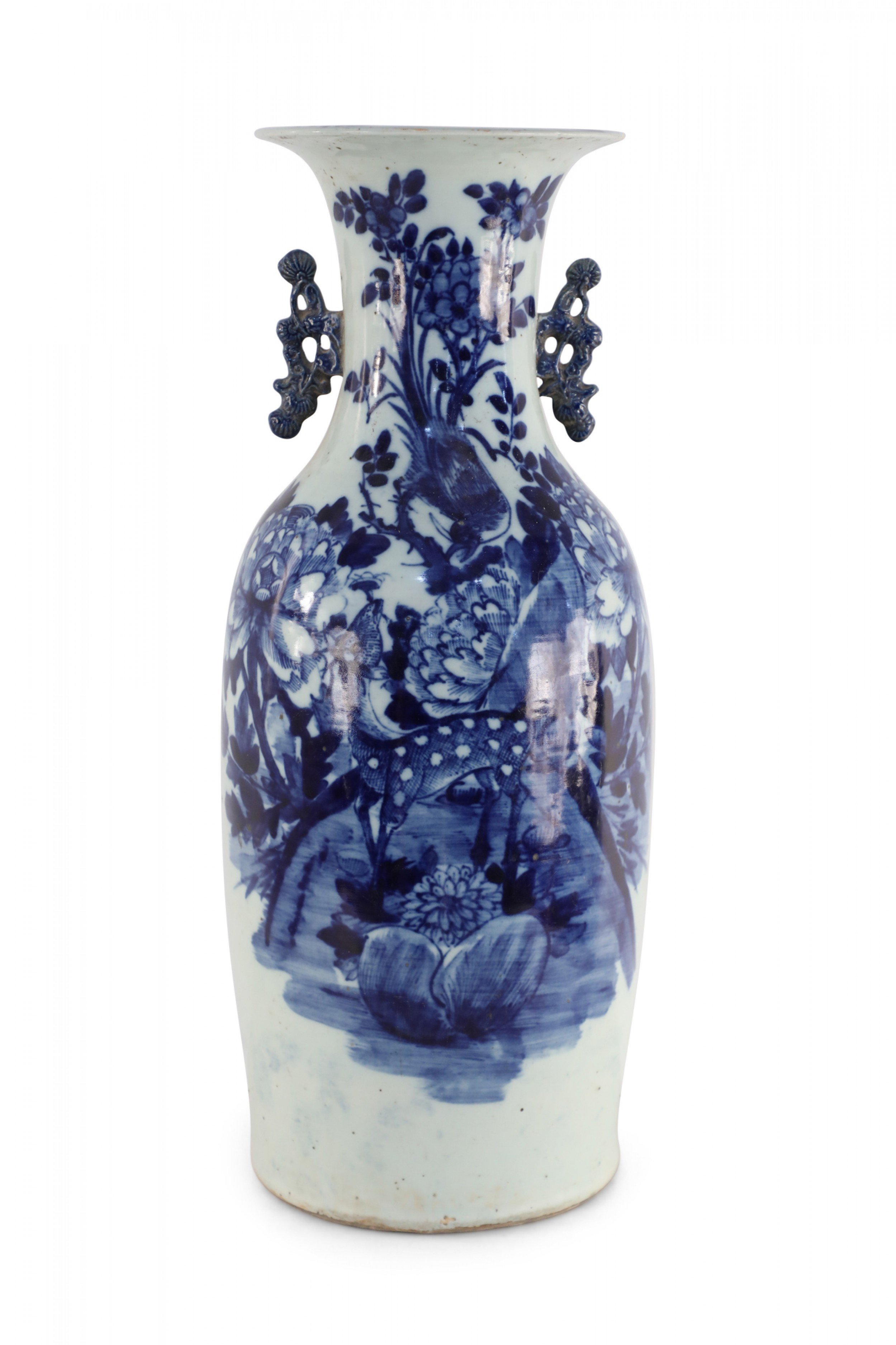 Chinese Blue and White Deer and Floral Motif Porcelain Urn