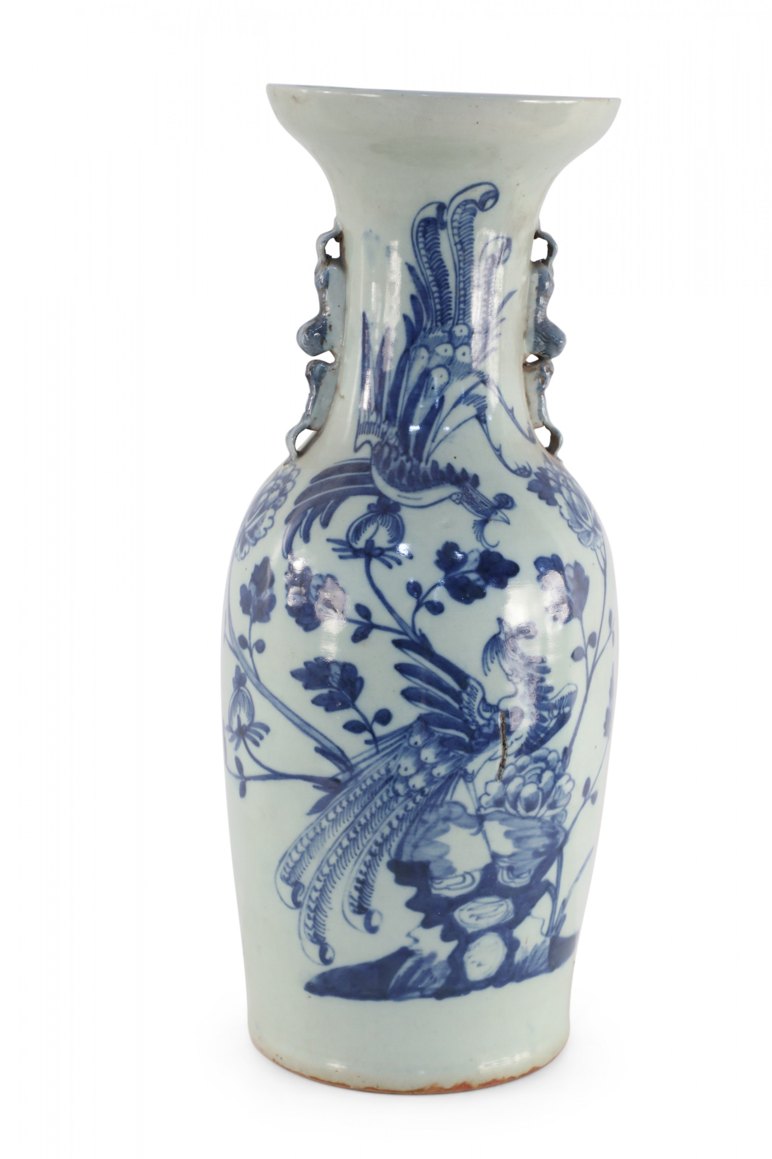 Chinese White and Blue Peacock Motif Porcelain Urn