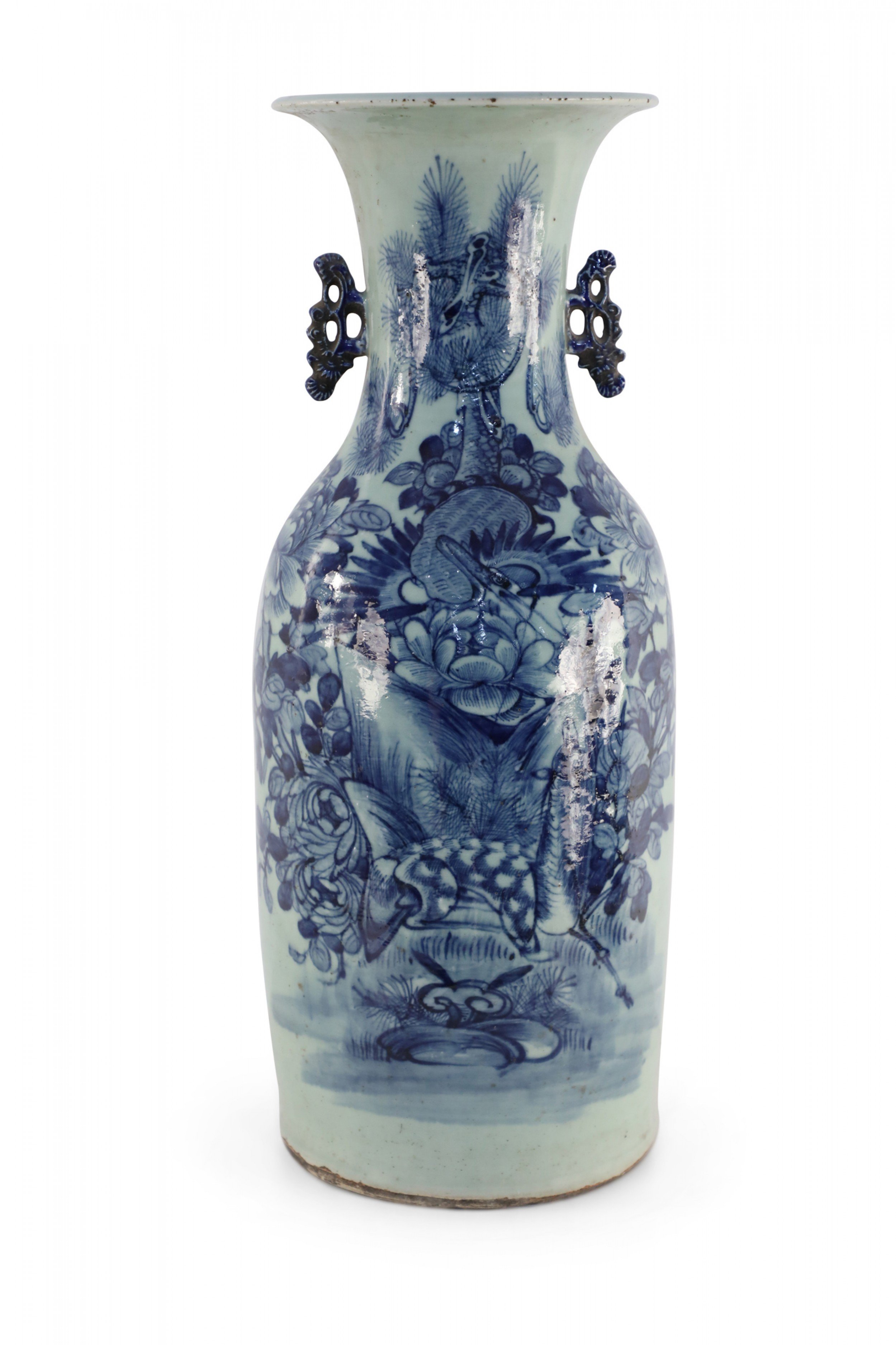 Chinese White and Blue Nature Motif Porcelain Urn