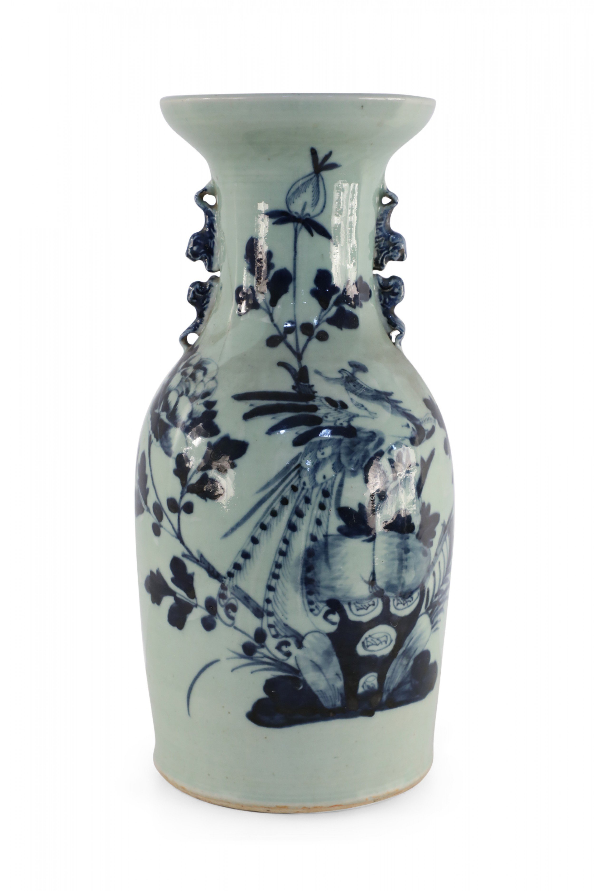 Chinese Off White and Navy Blue Bird Motif Porcelain Urn