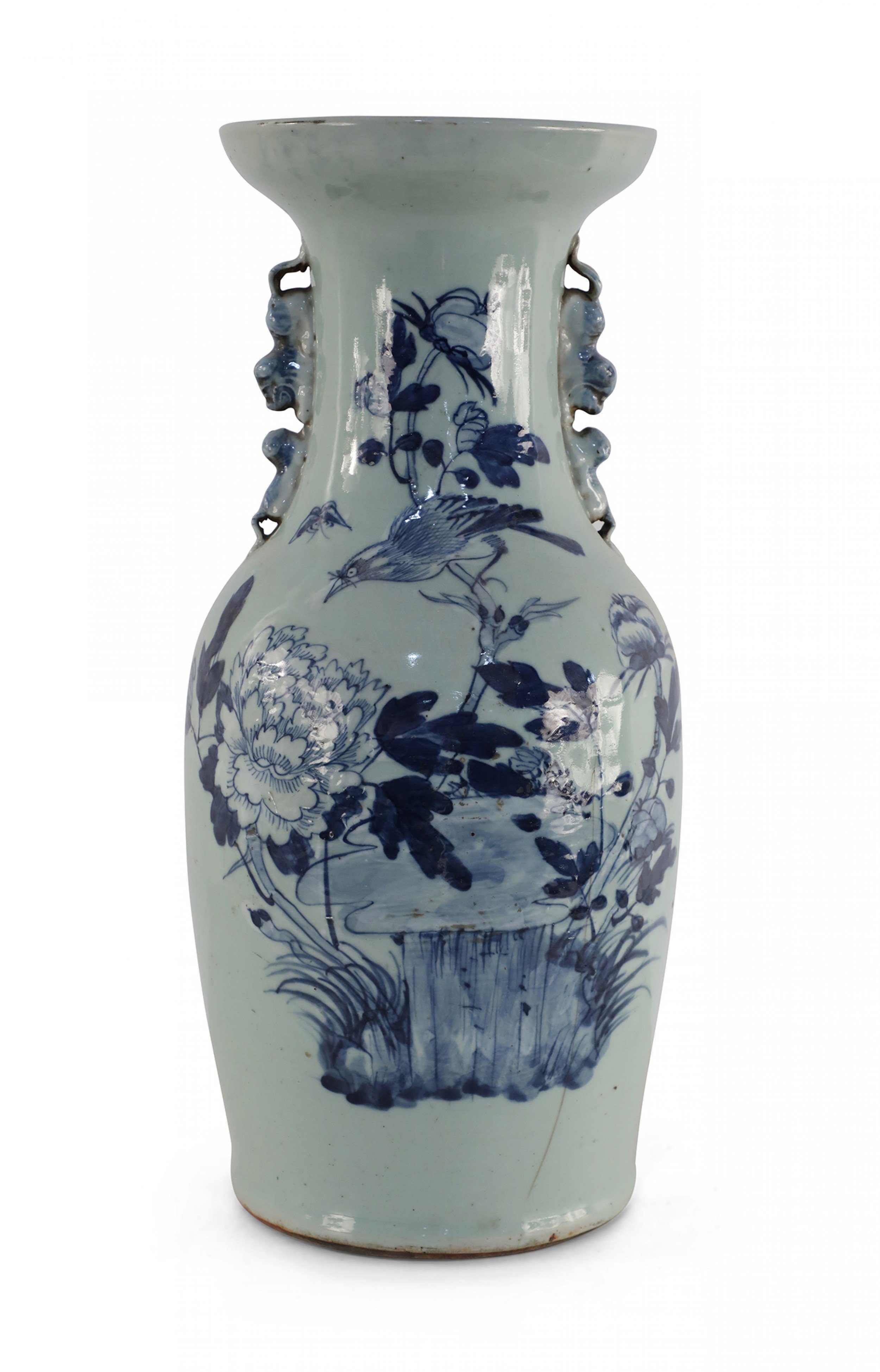 Chinese White and Blue Natural Design Porcelain Urn