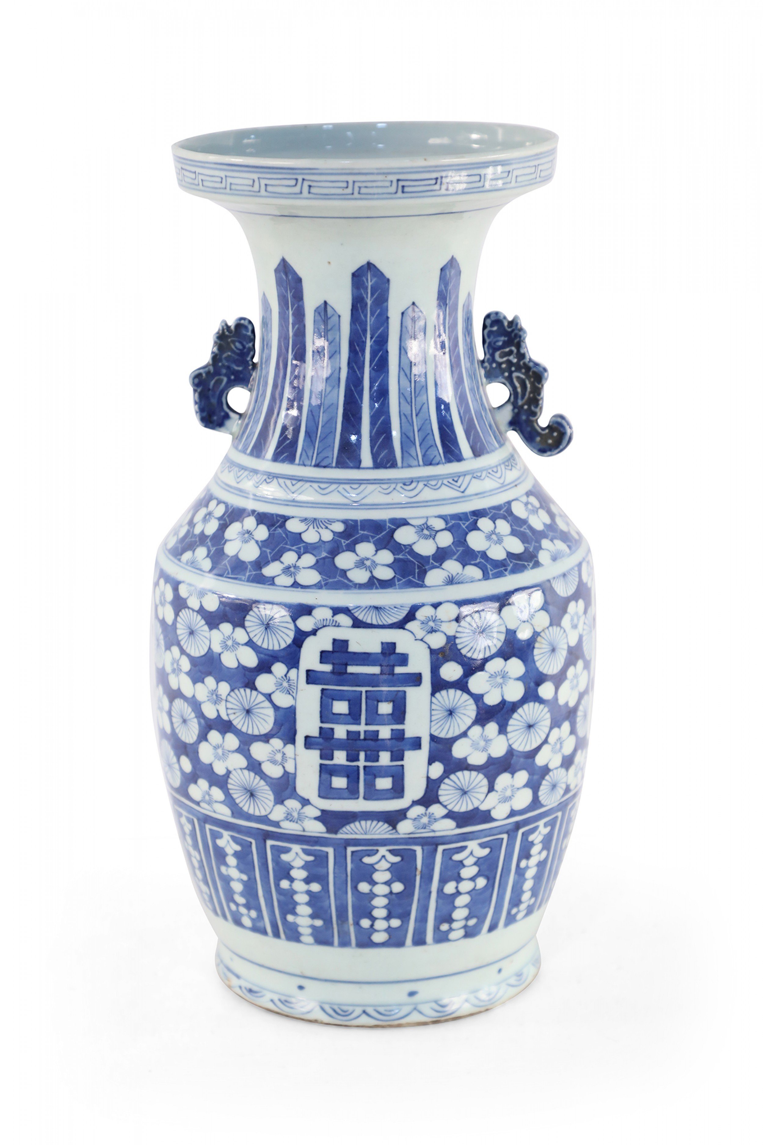 Chinese White and Blue Floral and Character Design Porcelain Urn