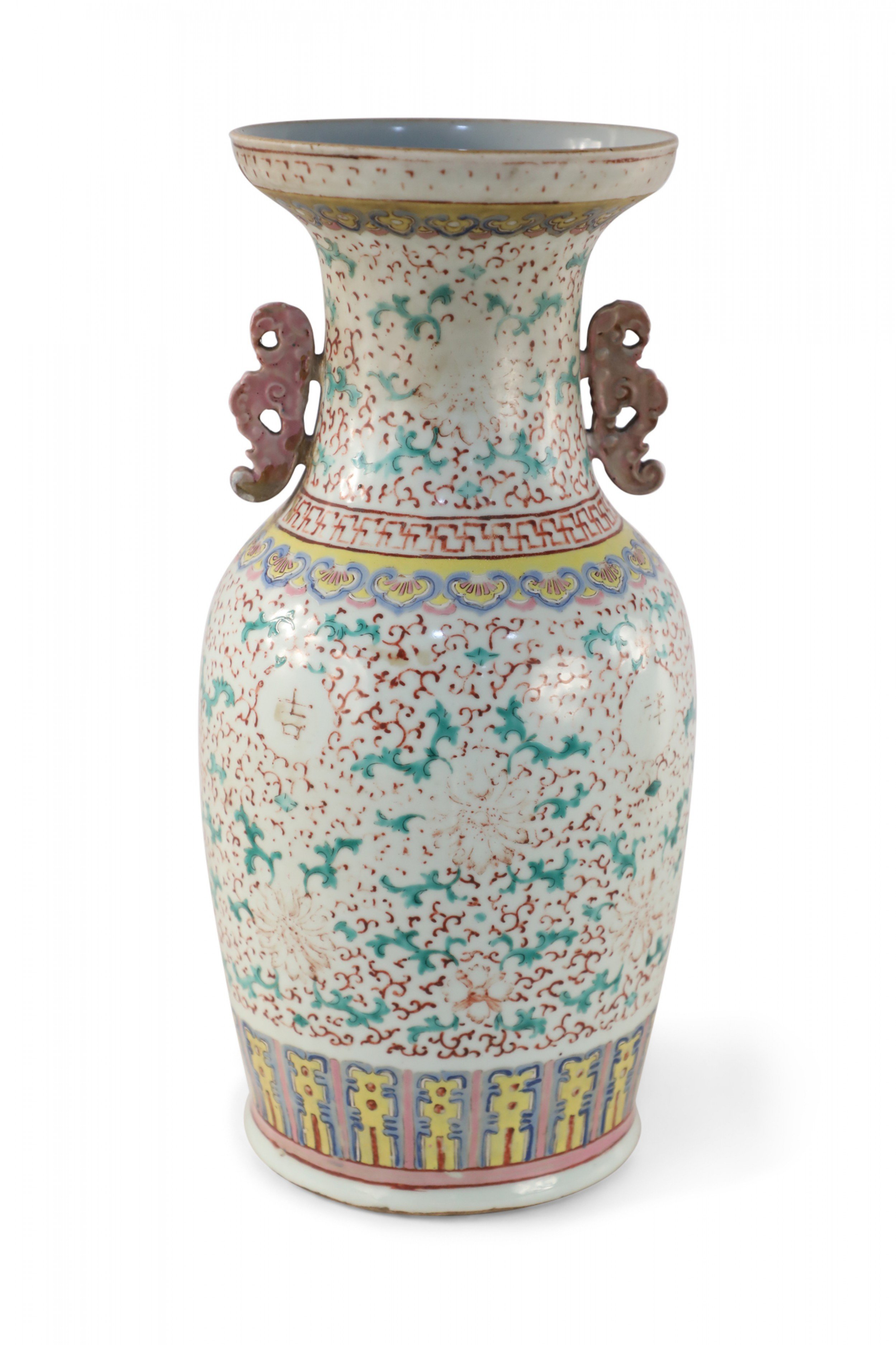 Chinese Green and Red Faded Floral Porcelain Urn