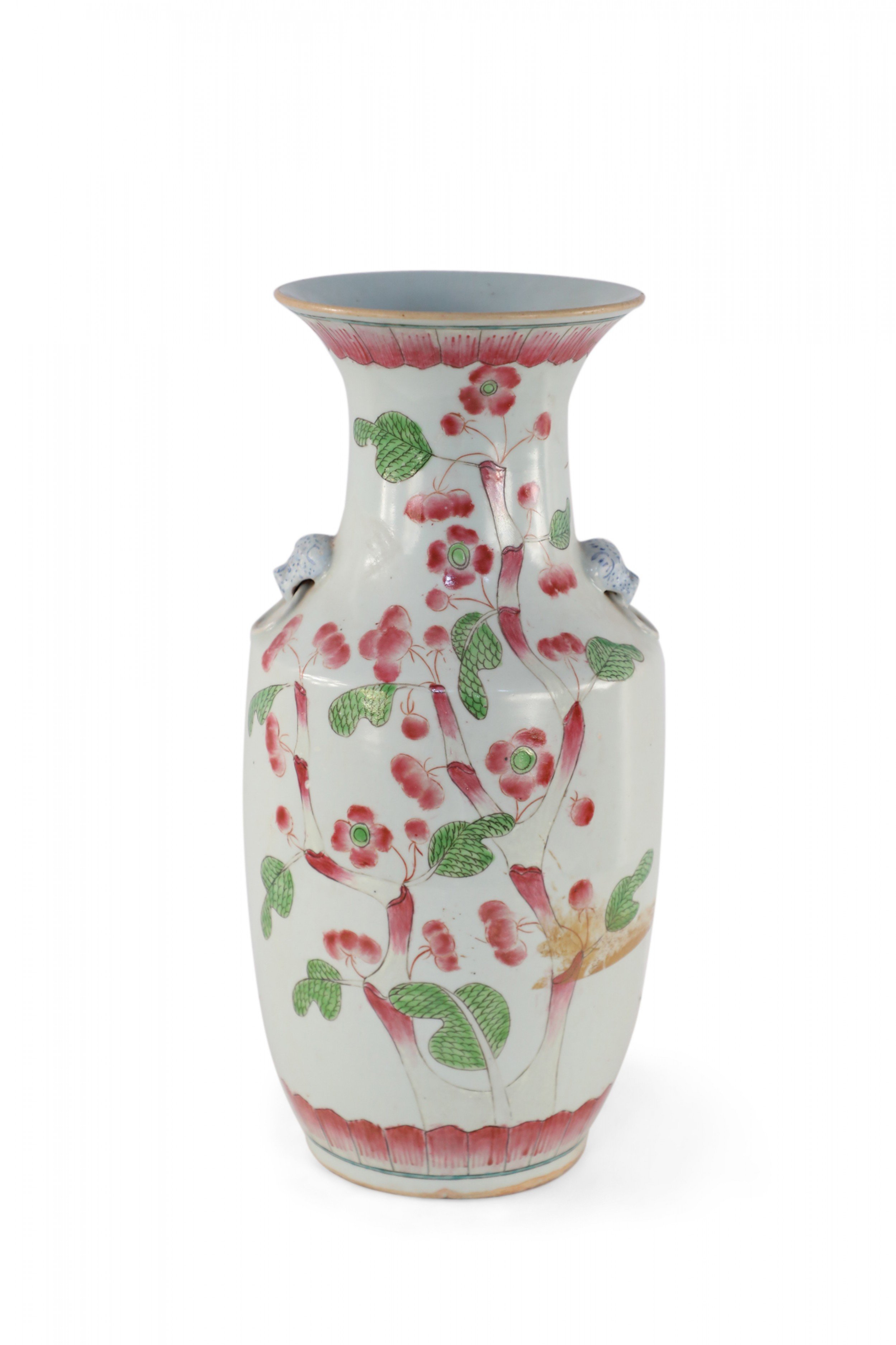Chinese White and Pink Cherry Blossom Tree Porcelain Urn