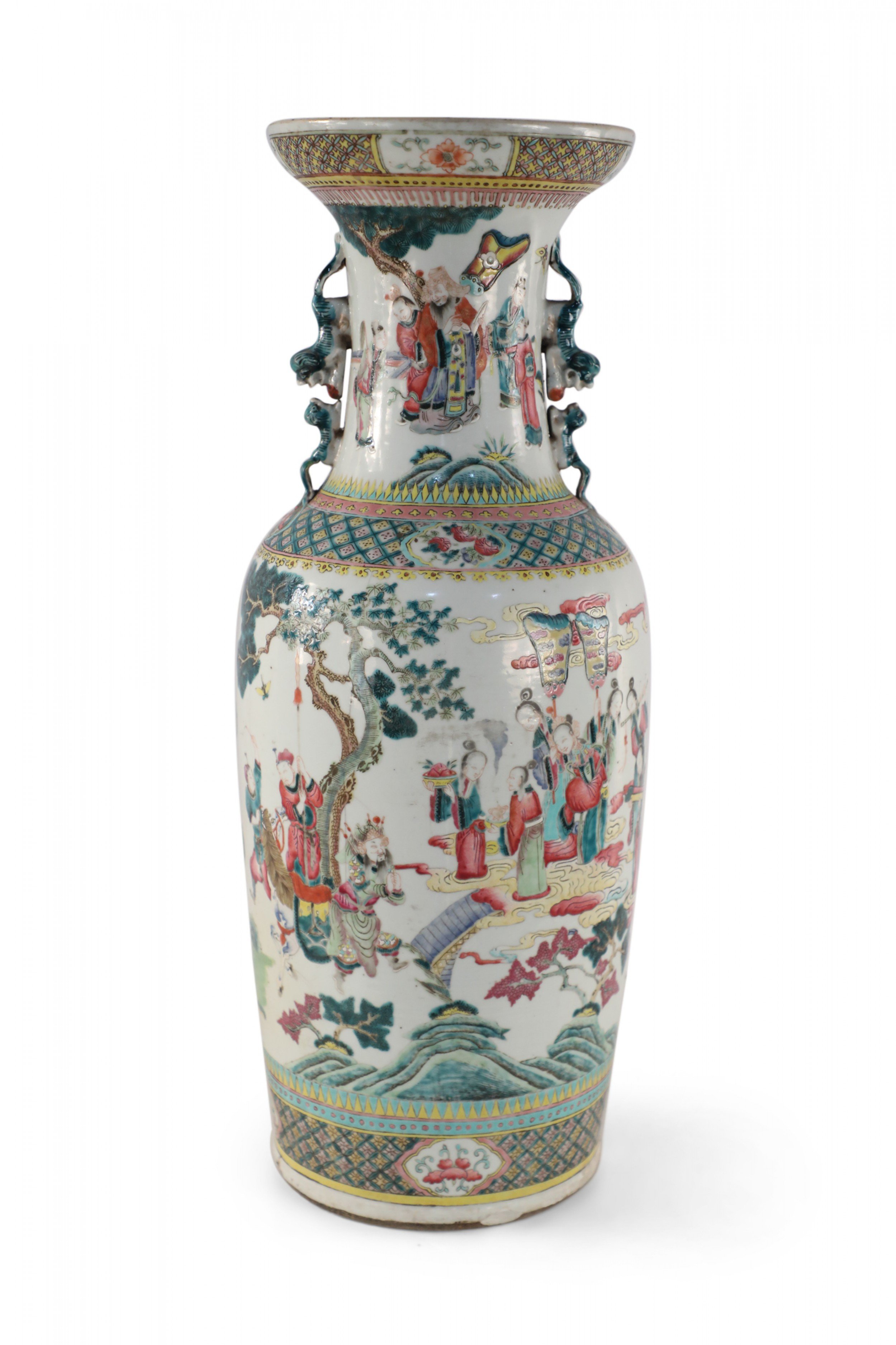 Chinese White and Figurative Pastoral Scene Porcelain Urn