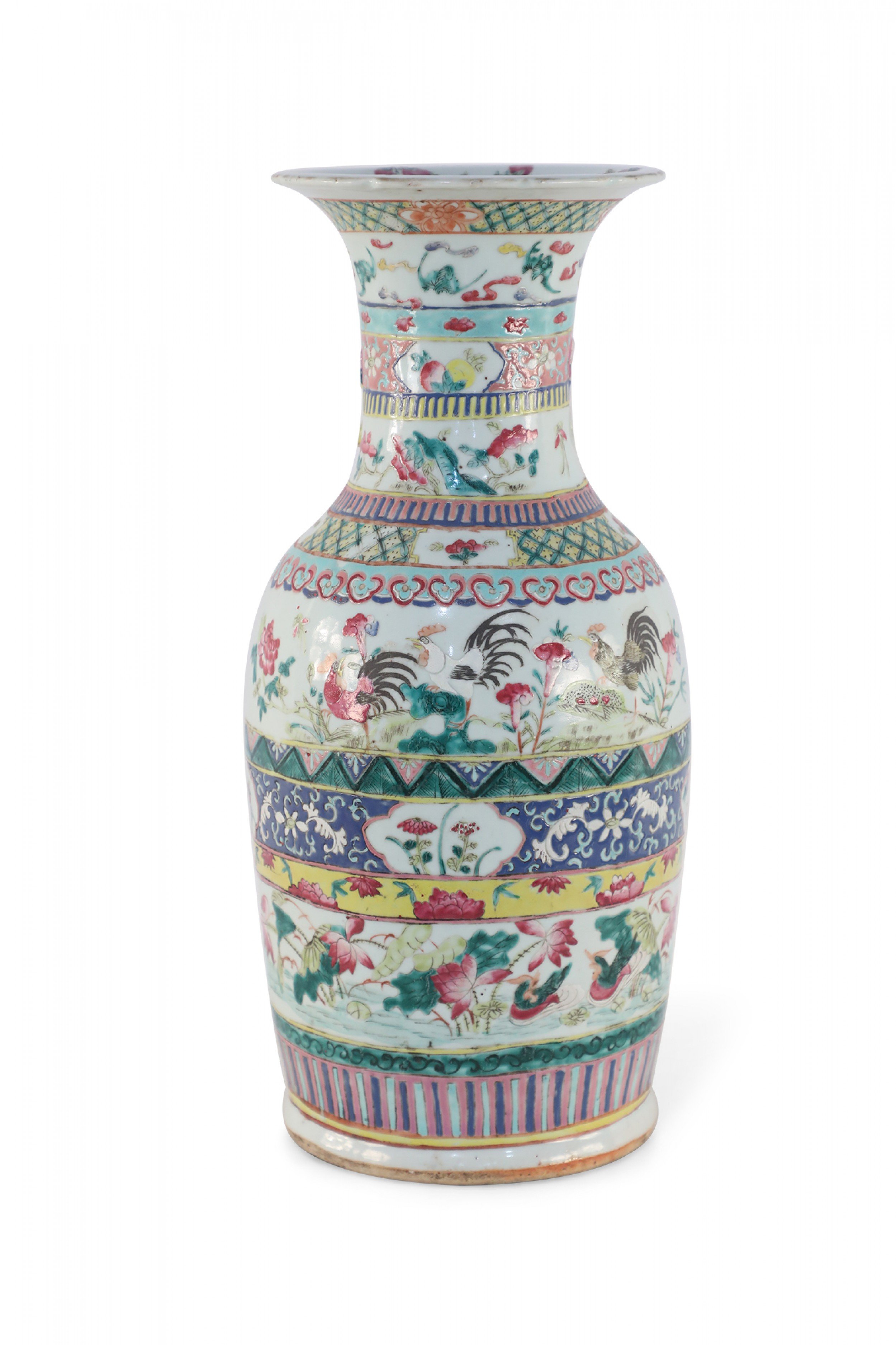Chinese Multicolor Banded Pattern Porcelain Urn