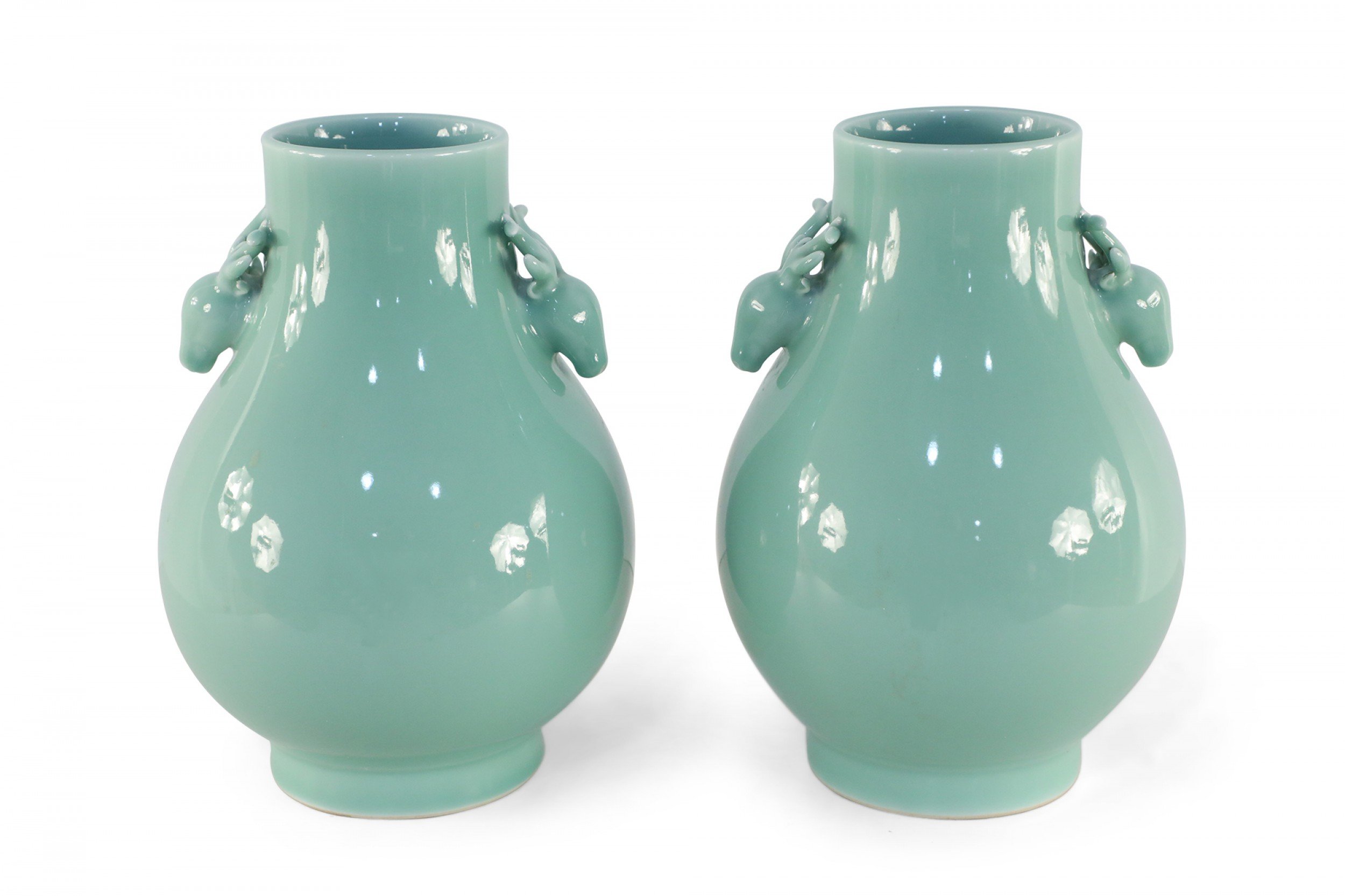 Pair of Chinese Qing Dynasty Style Celadon Pear Shape Porcelain Vases