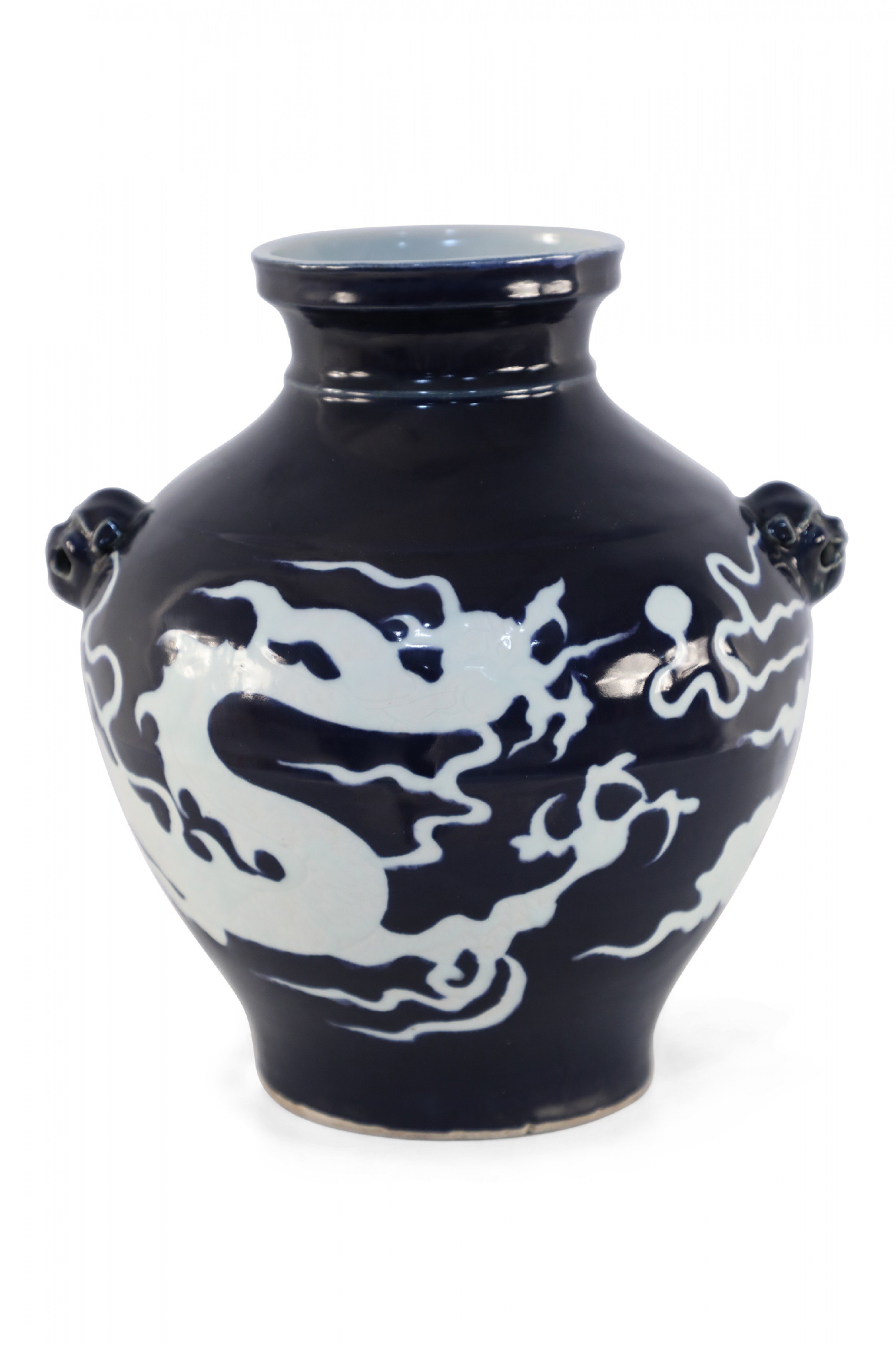 Chinese Yuan Style Dark Blue and White Dragon Porcelain Pot
