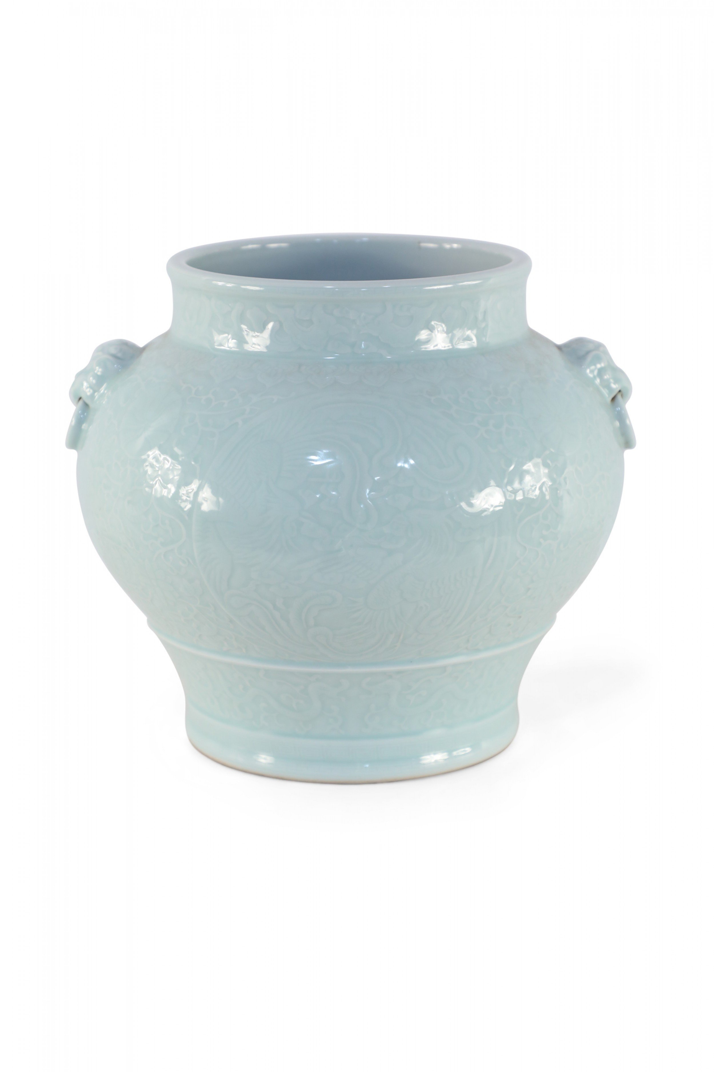 Chinese Celadon and Tonal Pattern Porcelain Pot