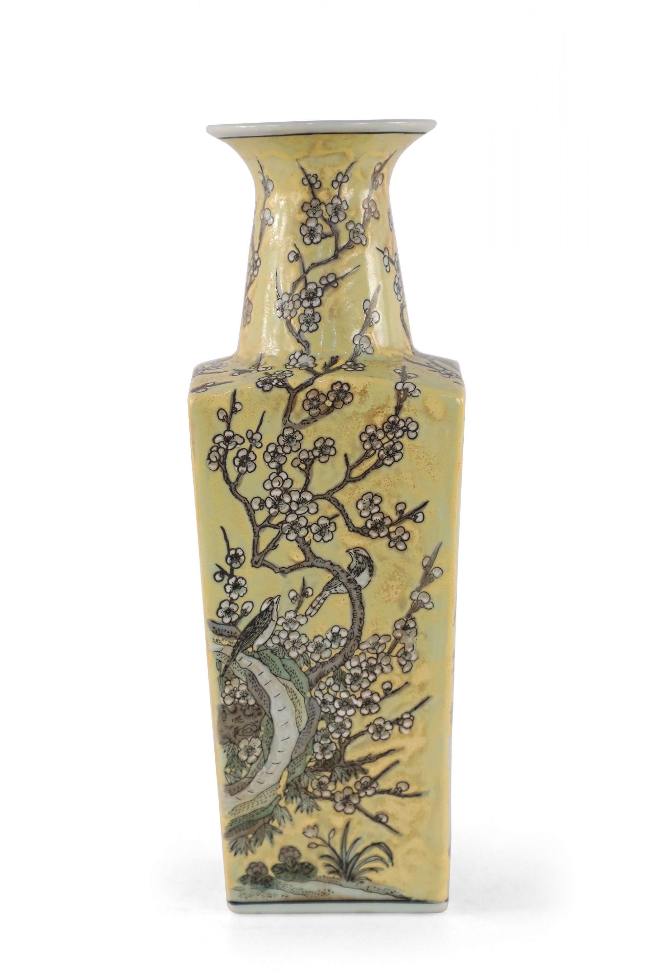 Chinese Yellow and Cherry Blossom Design Porcelain Sleeve Vase