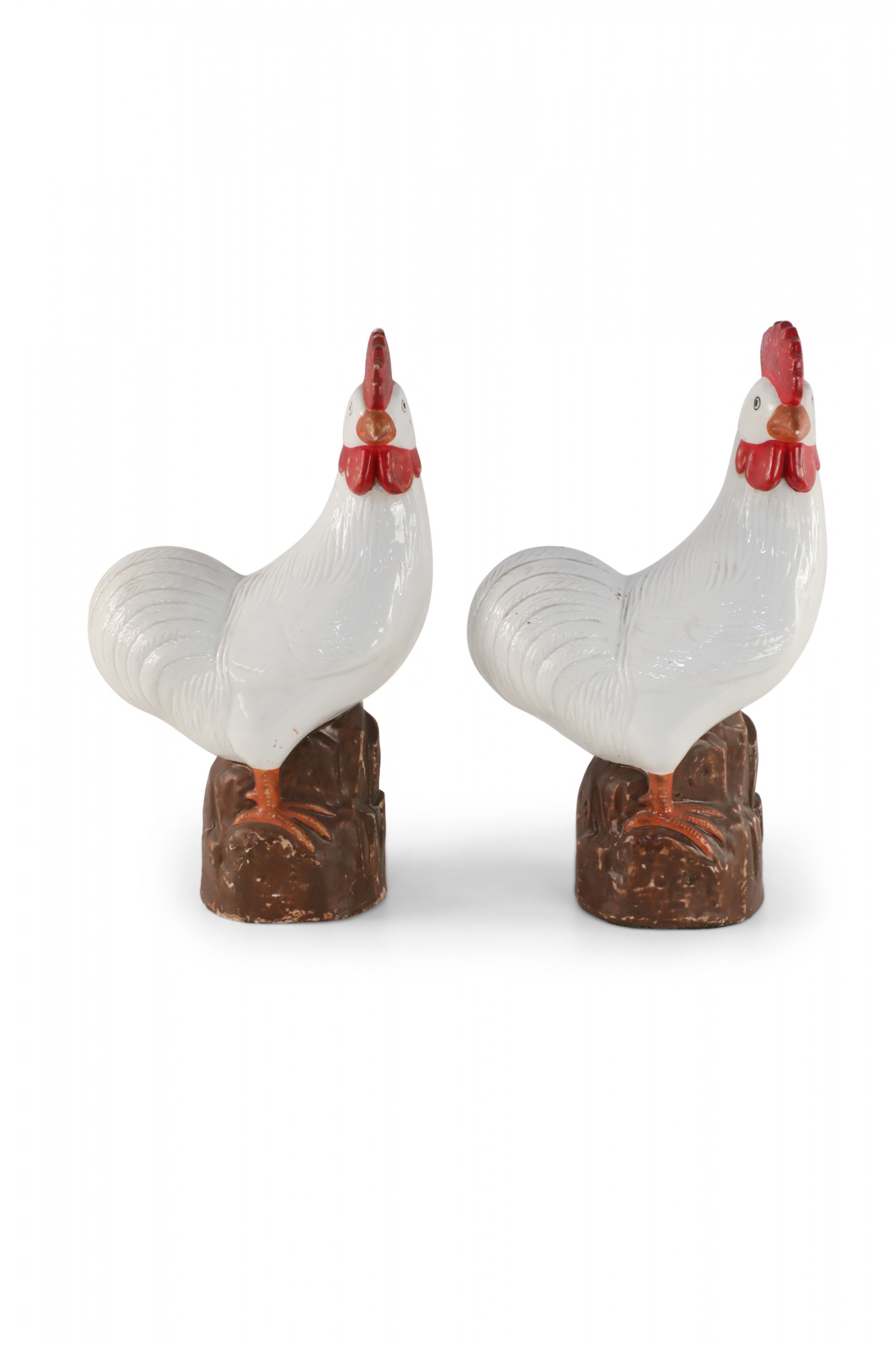 Pair of Chinese Mid Century White Porcelain Chickens