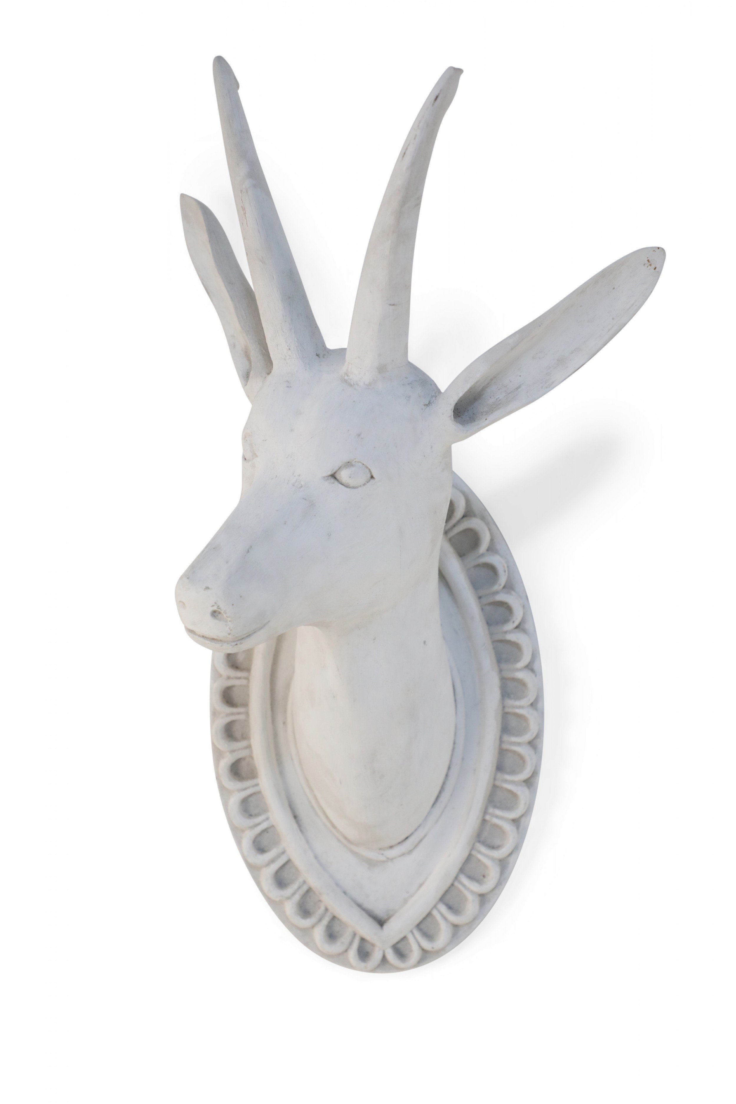 Chinese White Gesso Horned Goat Head Wall Plaque