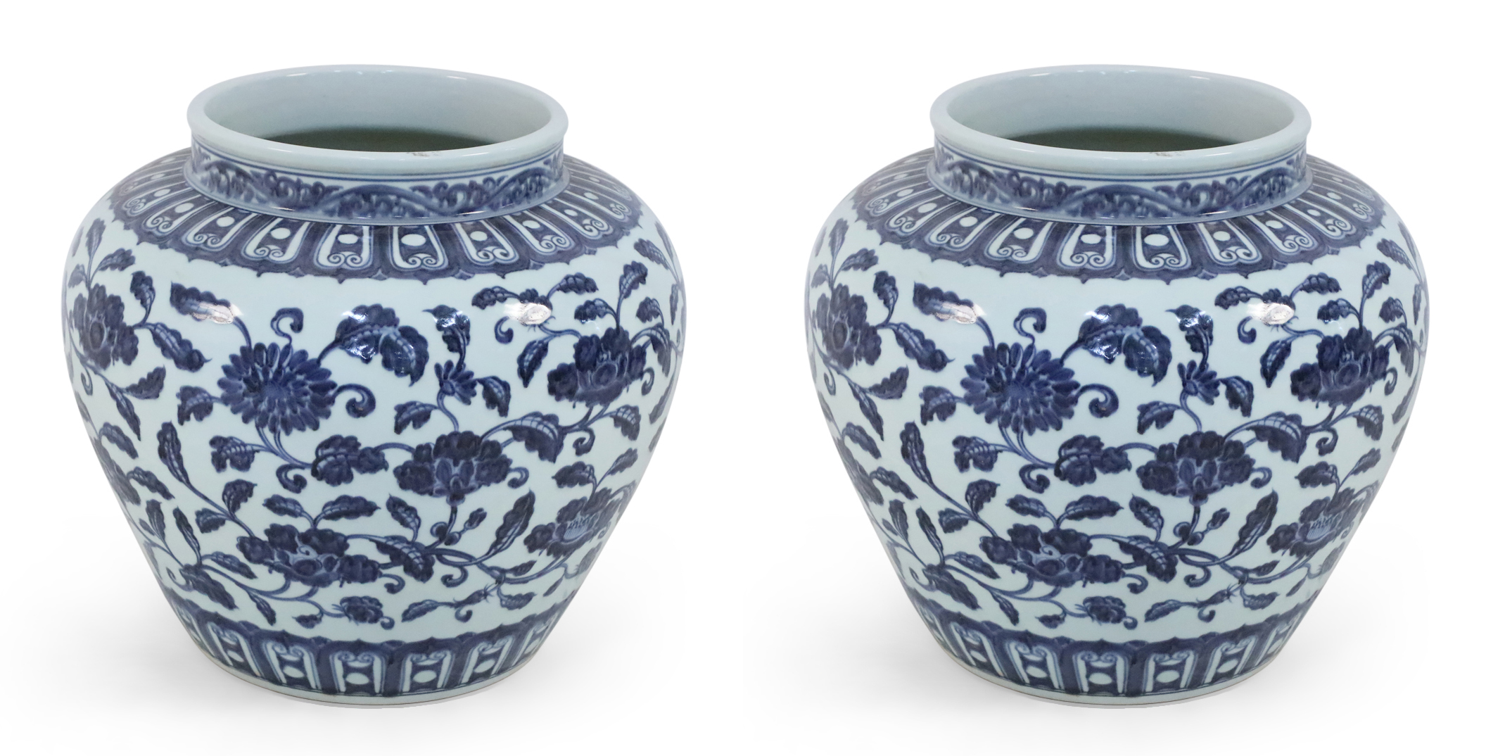 Pair of Chinese White and Blue Floral Porcelain Pots
