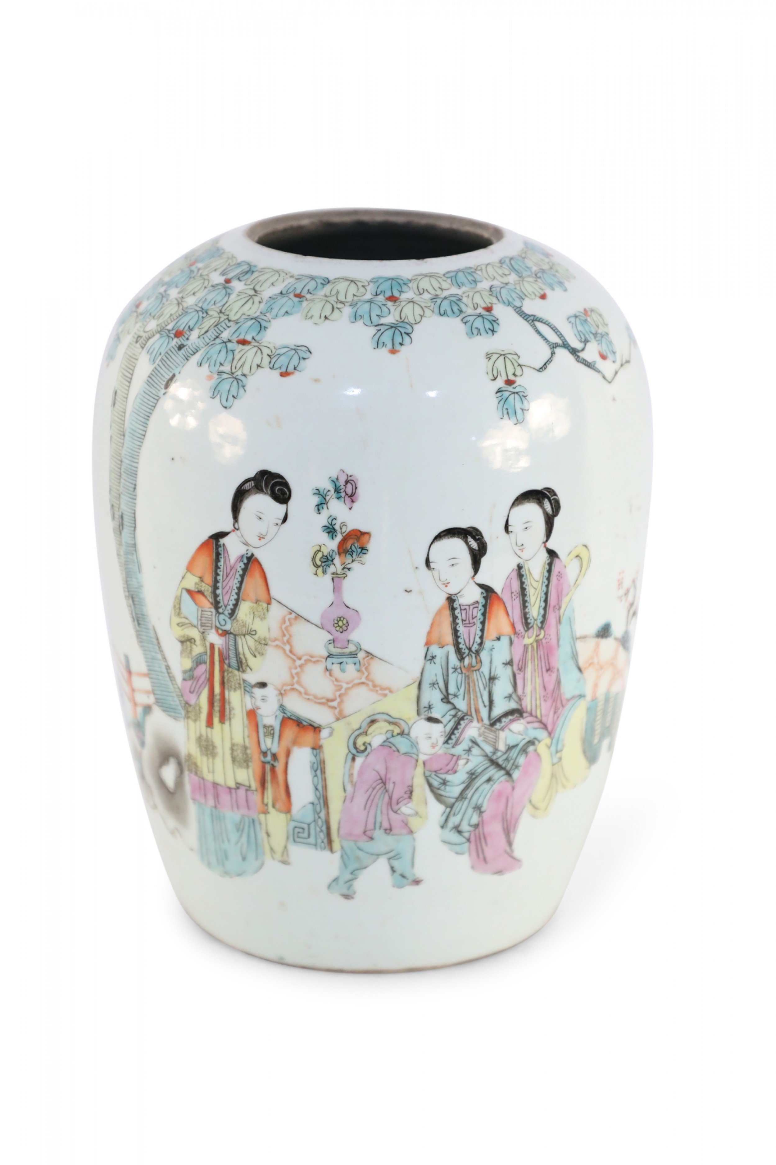 Chinese White and Figurative Scene Porcelain Winter Melon Vase