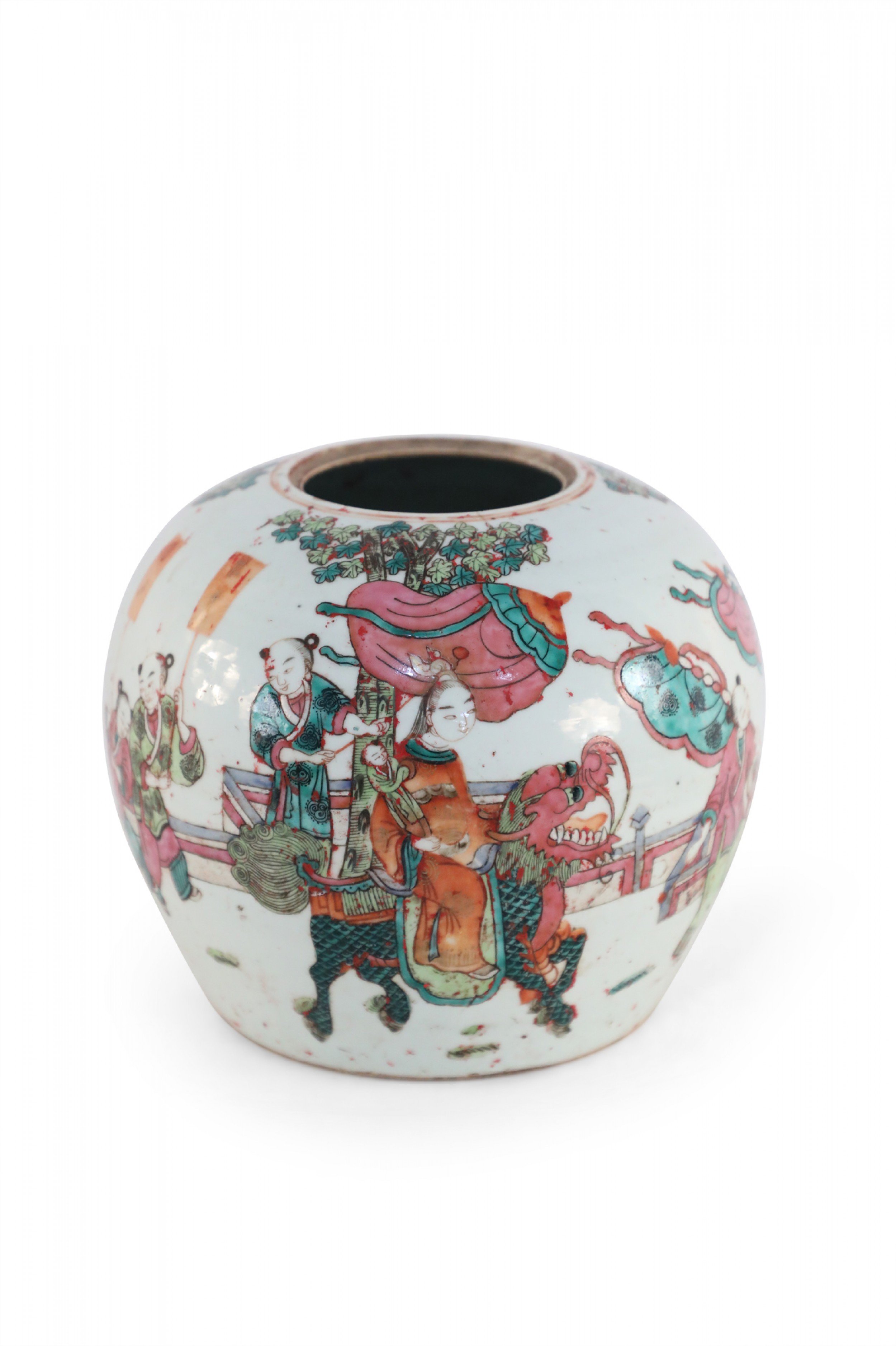 Chinese Parade Scene Rounded Porcelain Watermelon Jar