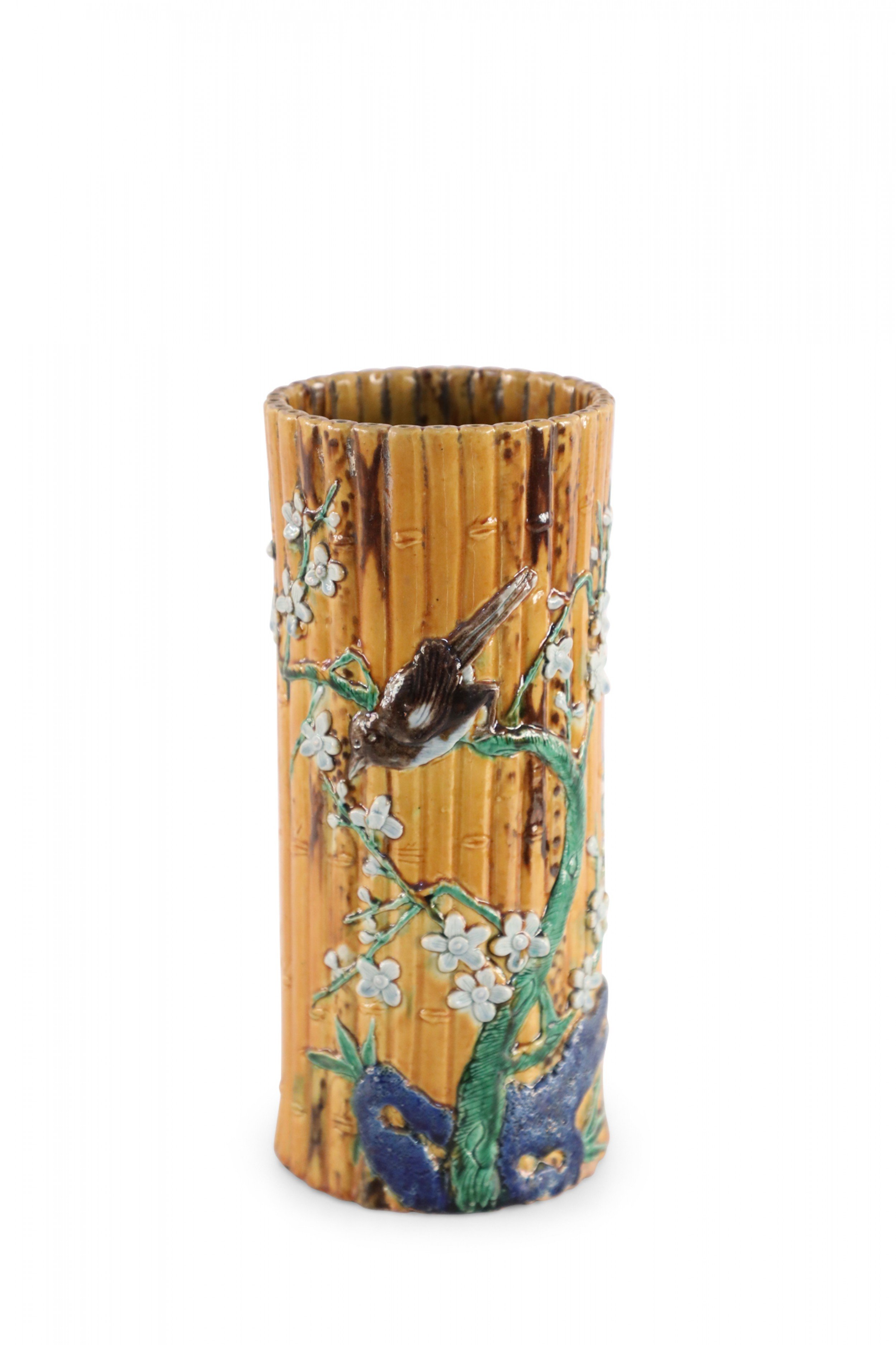 Chinese Faux Bamboo and Floral Motif Hat Stand Porcelain Vase