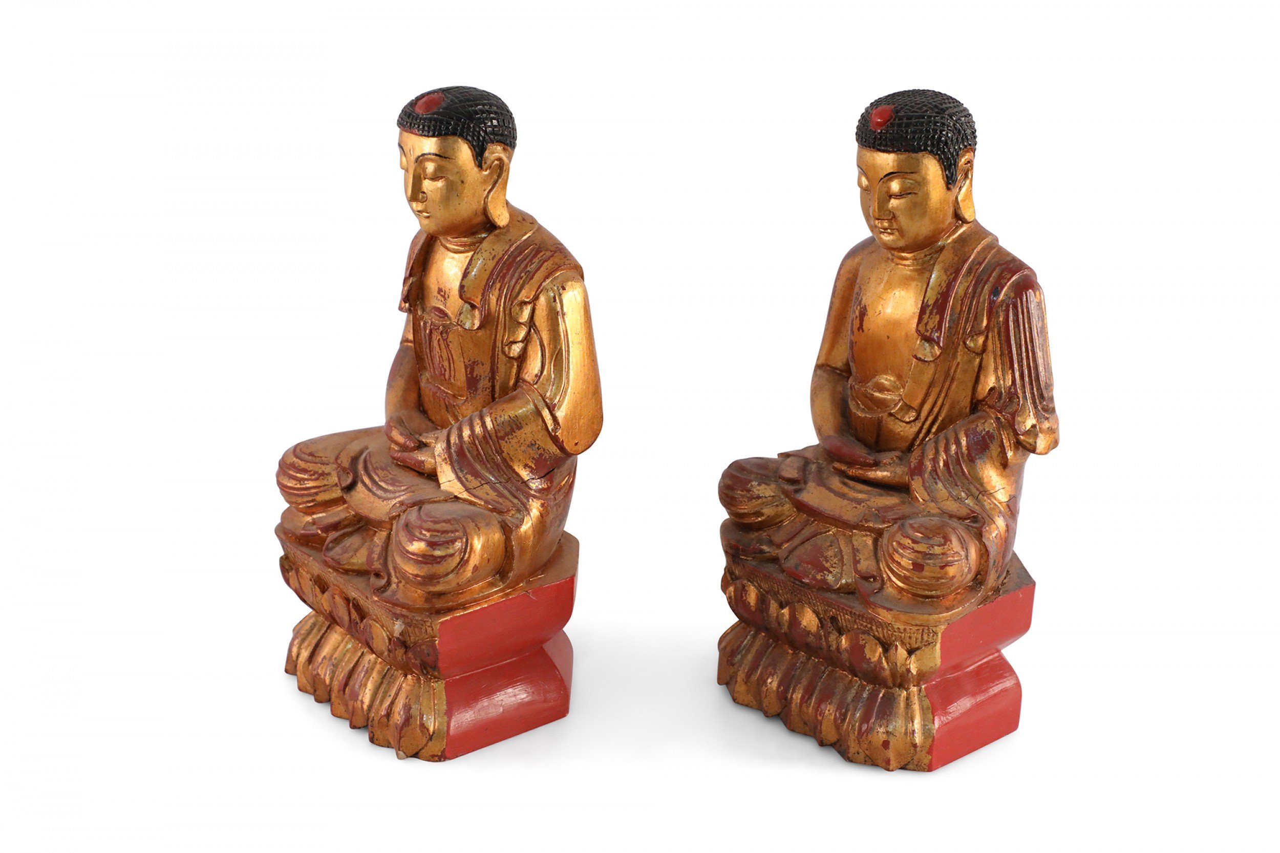 Pair of Chinese Gold Wooden Buddha Statues
