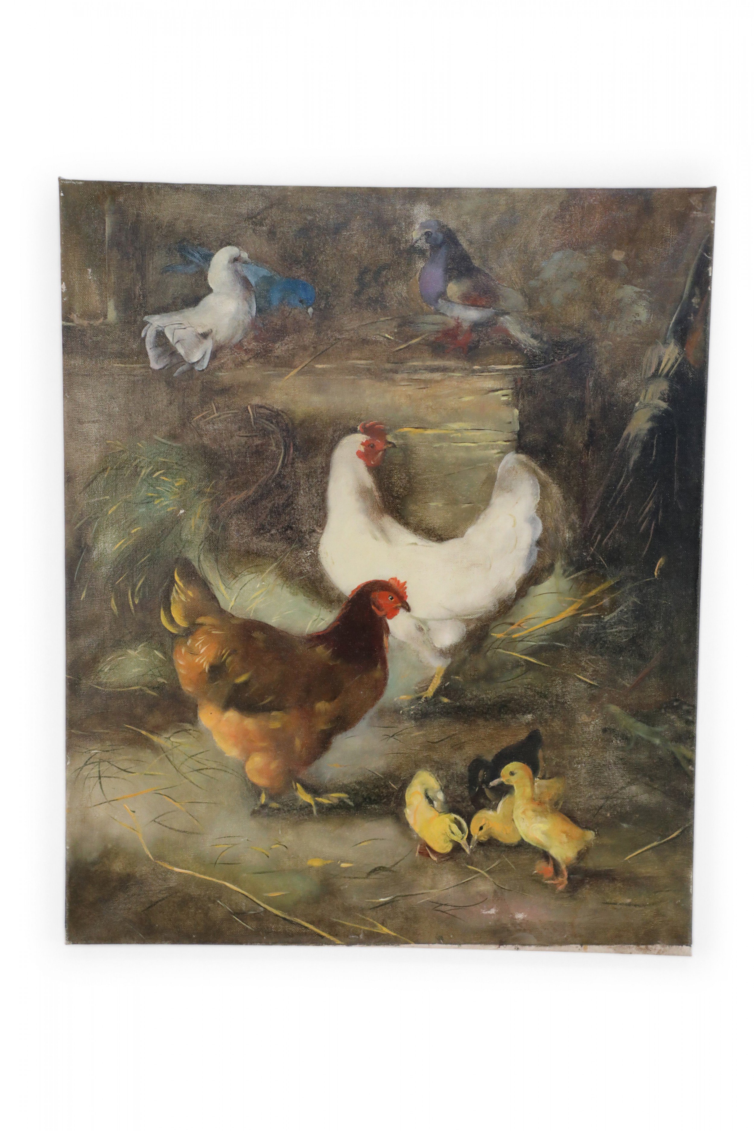 Feeding Fowl in Barn Oil Painting